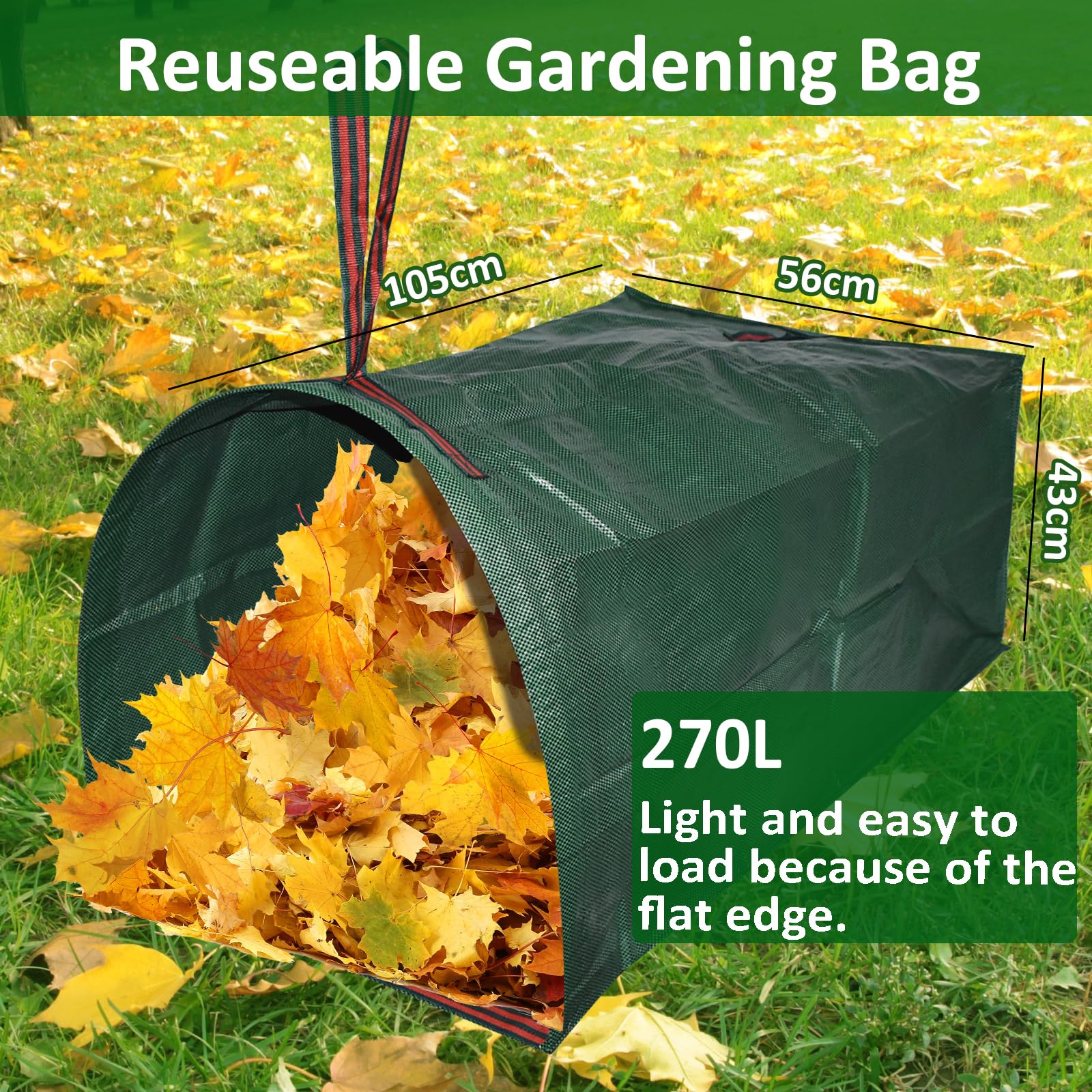 2x120L Bolsa de Basura de Jardín con Asas y Tapa, Basura Reutilizable Sacos de Jardín, Independiente y Plegable, Bolsas de Jardín para Recoger Plantas, Residuos y Hojas (no ajustable)