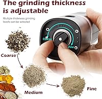 Vista 4 de Molinillo eléctrico de pimienta/sal, grosor ajustable, funciona con pilas con luz LED, funcionamiento automático con una sola mano, (1 unidad, negro)