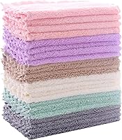 Sunny zzzZZ 24 Pack Reusable Coral Fleece Dishcloths - No Lint Shed, Super Absorbent, Fast-Drying Kitchen Towels 7x9 Multicolor