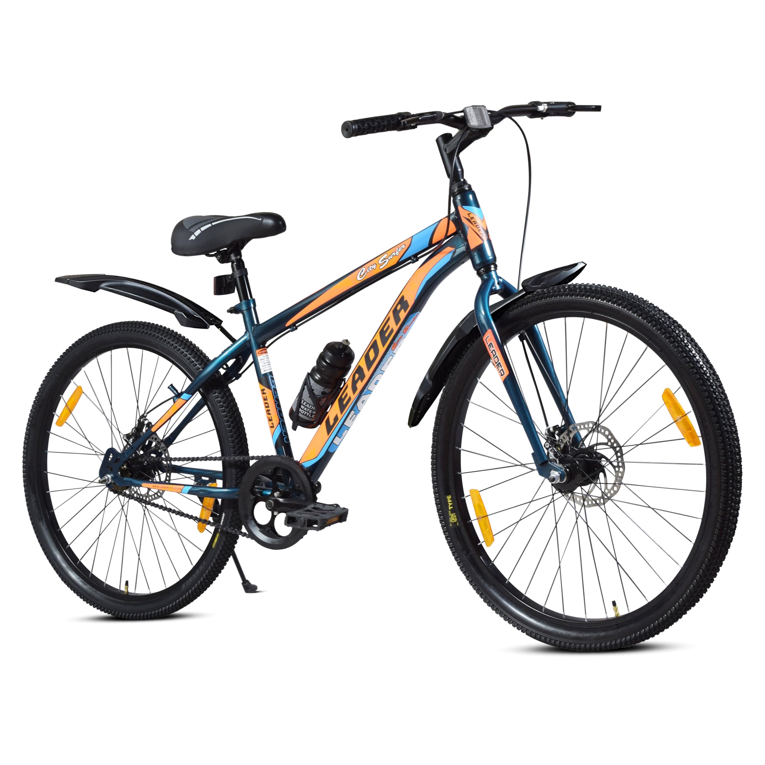 Leader City Surfer MTB 26T Single Speed Mountain Bicycle for Men | Rigid Fork, Dual Disc Brake with Mega Hub | Ideal Cycle for 10 Yrs and Above, 18 Inches Frame - Black-image-13