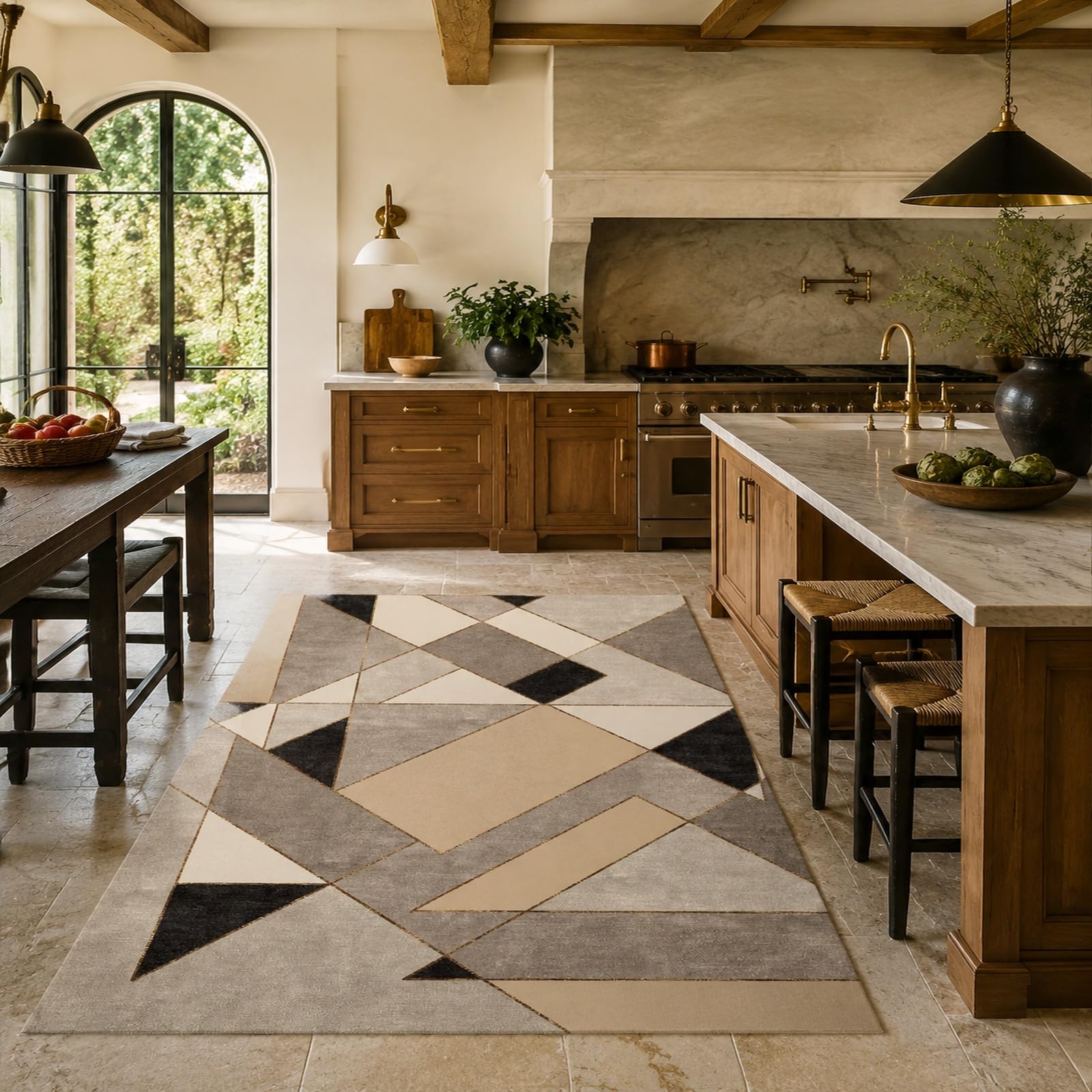 Tappeti, Rectangular 160 x 230 cm, Moderno geometrico Grigio Beige Nero Giallo, Tappeto Salotto Moderno Pelo Corto Lavabile, Decorazione Casa, Antiscivolo,