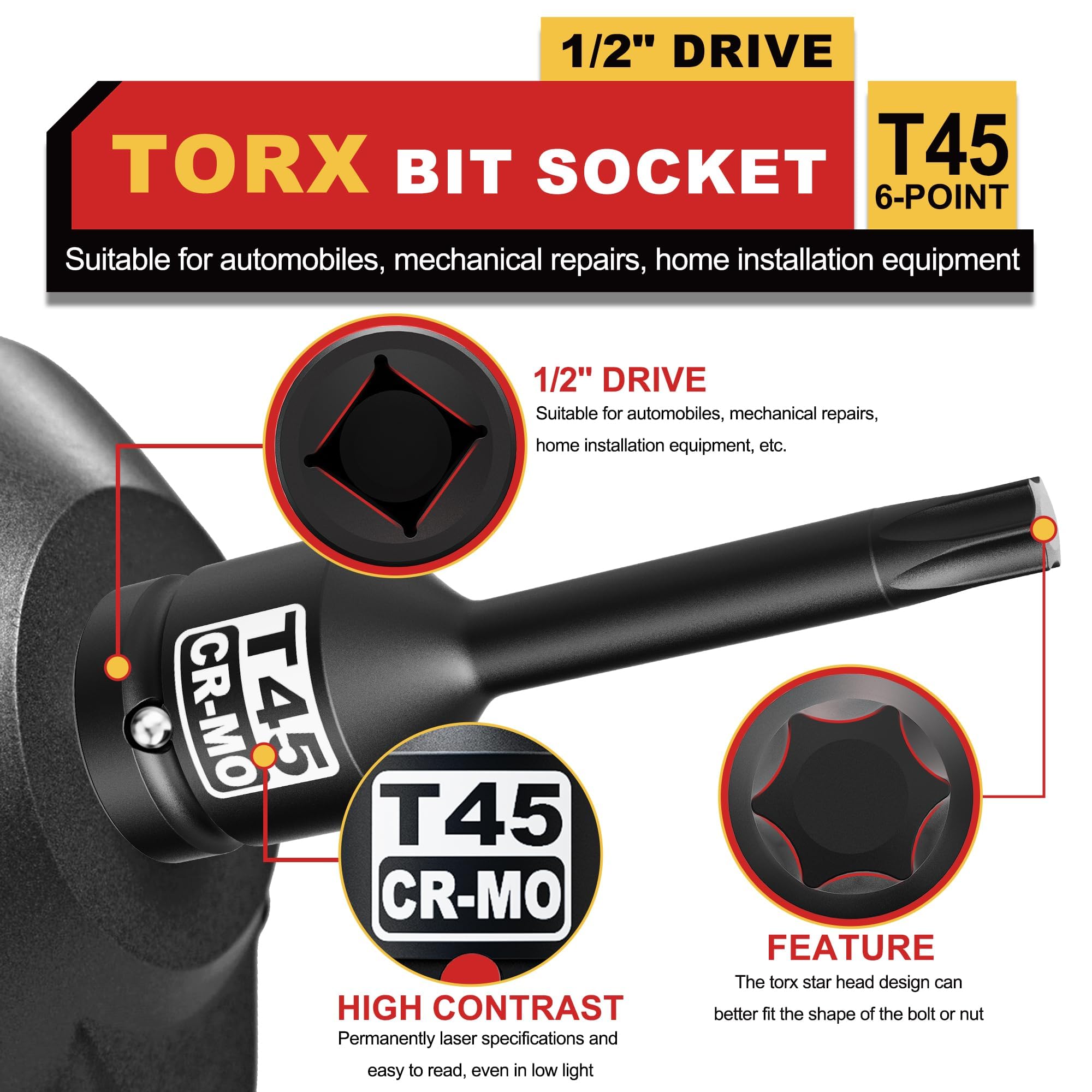 KIRXST Impact Torx Bit Socket T35, 1/2" Profile Impact Star Bit - Image 4