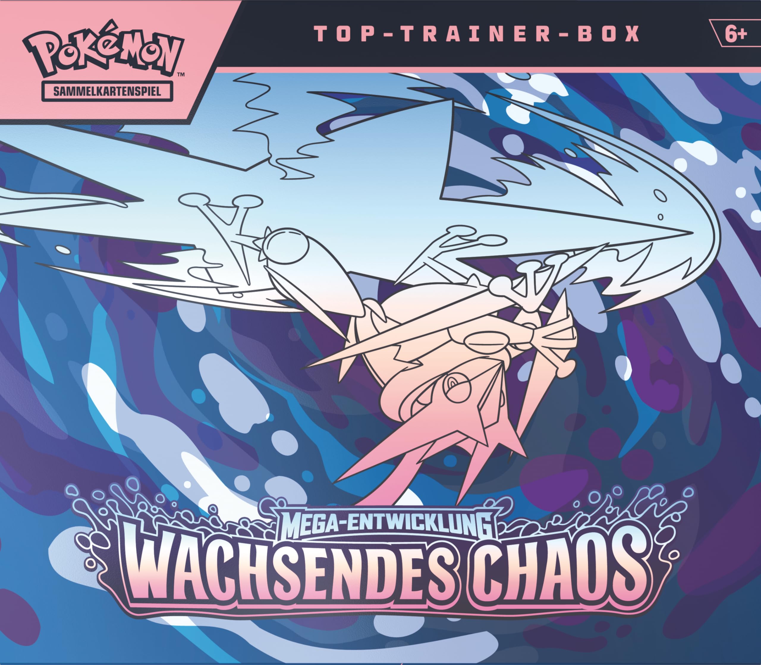 Pokémon-Sammelkartenspiel: Top-Trainer-Box Mega-Entwicklung – Wachsendes Chaos (1 Vollbild-Promokarte, 9 Boosterpacks & Premium-Zubehör)