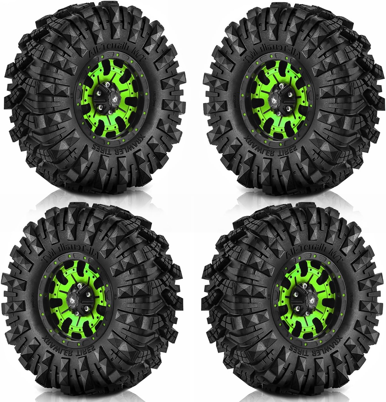 REDSPIDER 1.9 Beadlock Wheels and Tires Set（4PSC） Mud Specific Tire Metal wheels 1.9 Tires Has Super Strong Grip for 1/10 RC Crawler Car Axial SCX10 Pro Capra UTB18 TRX4 (Green)