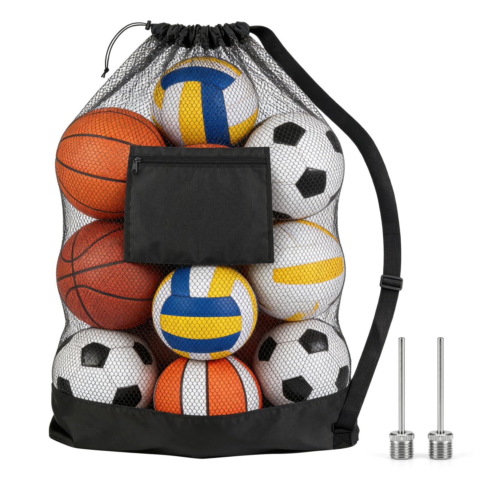 Snugcore Large Football Ball Bags with Waterproof Pocket 2 Needles, Drawstring Bag with Adjustable Shoulder Strap, Mesh Bag for Basketball Football Rugby Ball Volleyball Heavy Duty Training Equipment