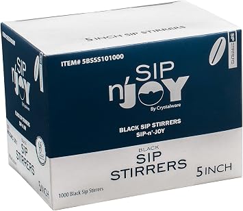 Crystalware, Plastic Stir Straw, Sip Stirrer, For Coffee and Cocktail, Black 5 Inches, 1000/Box, 2 pack Total 2000 stirrers