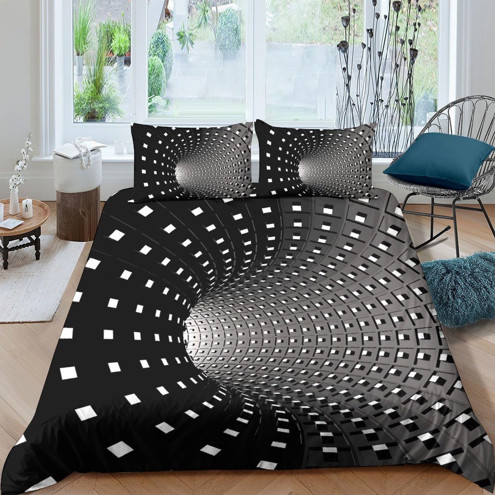 Ctjqhvkz Style-6 3D Printed Optical Illusion Fitted Sheet Microfiber Soft Black Tunnel Mattress Cover Bedroom Decor Single（135X200cm）