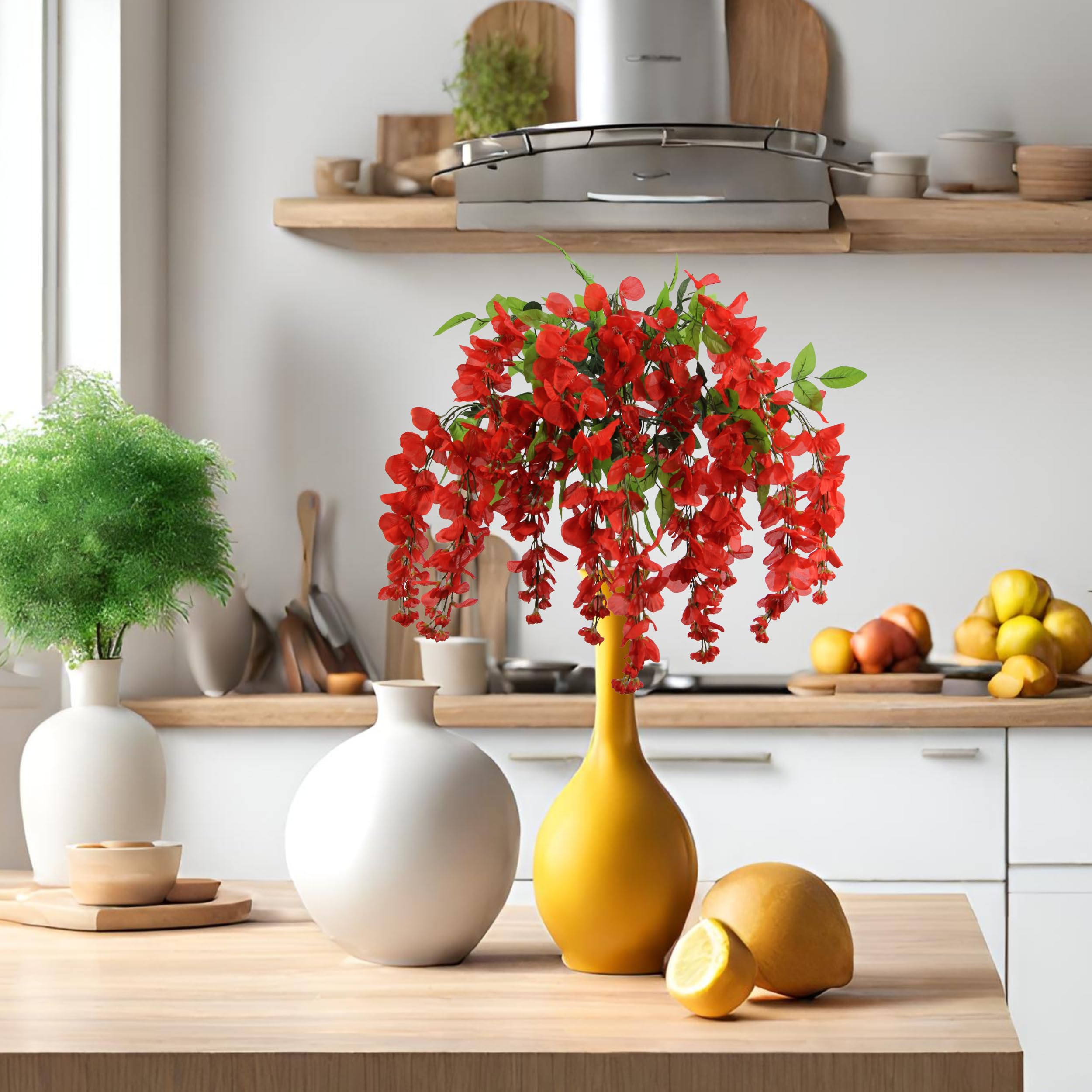 Set Di 2 Cespugli Di Fiori Artificiali Di Glicine Lunghi Da Appendere, Pervinca, 35x66 Cm, Per Decorazioni Matrimonio E Casa