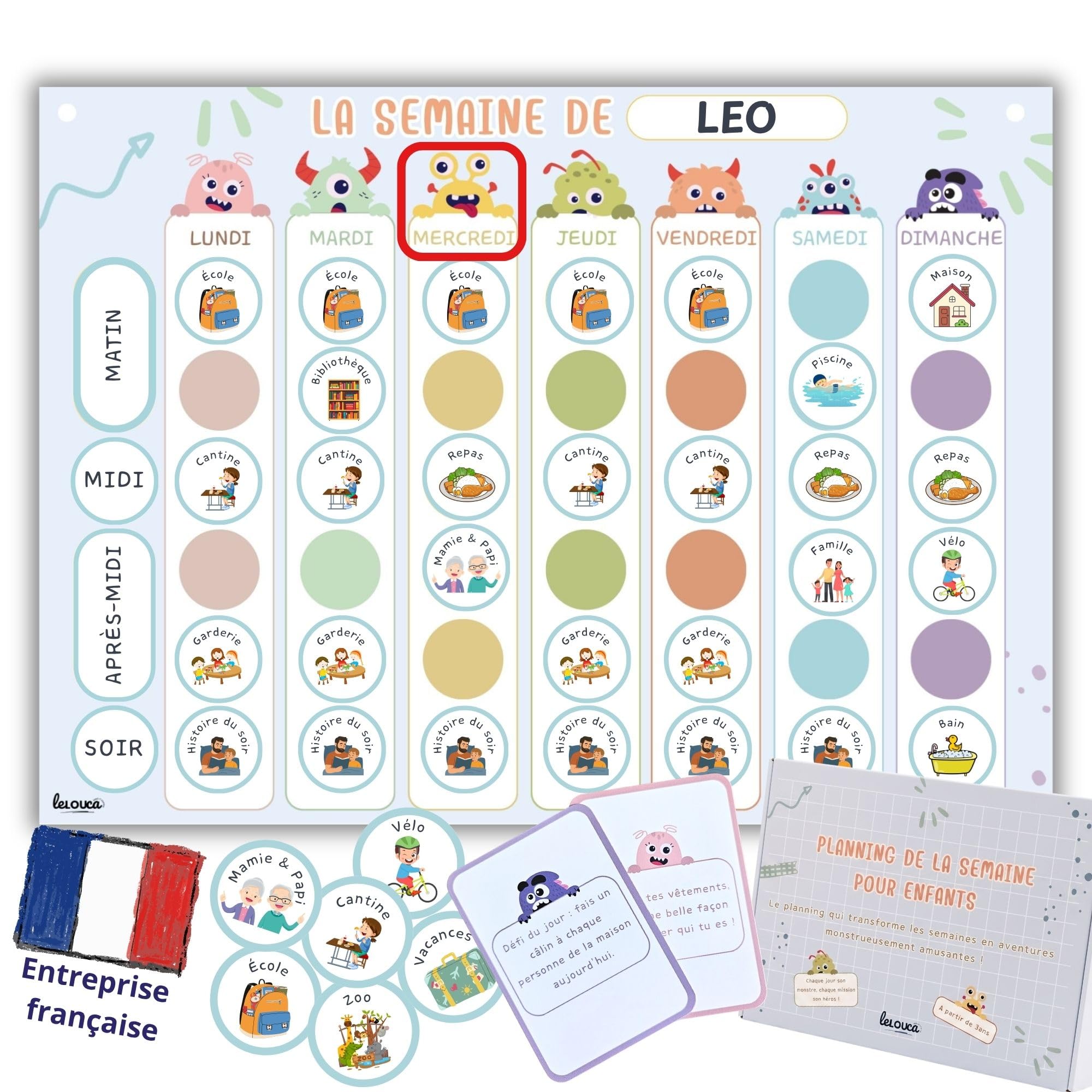 Semainier Enfant – Tableau de Routine Magnétique Montessori – Planning de Semaine – 150 Aimants, Cartes de Jeu, Stylo Effaçable – Autonomie et Organisation