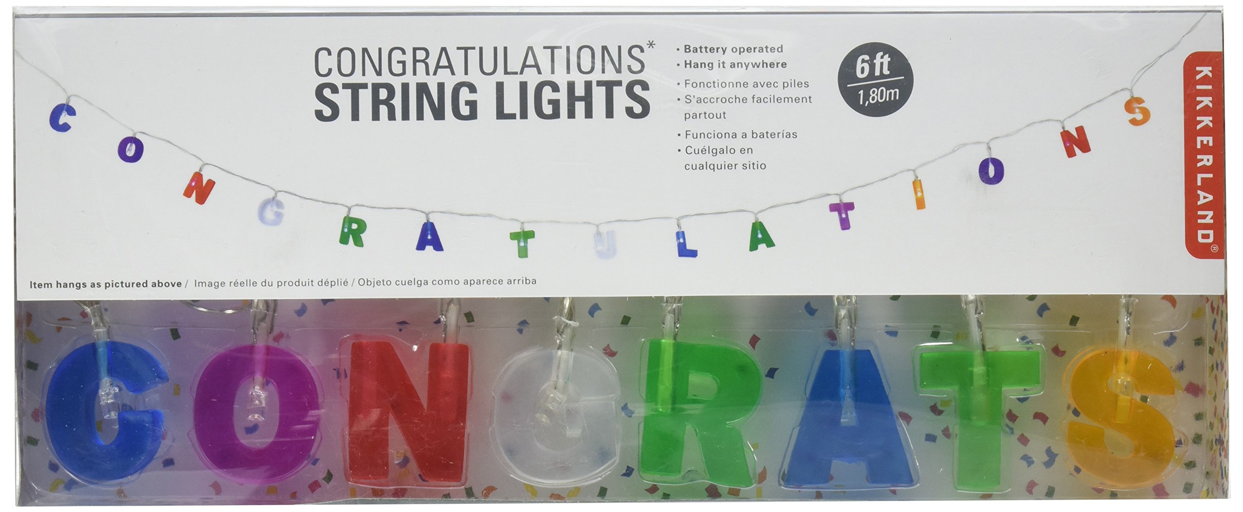 Kikkerland Multi Color Congratulations String Lights,