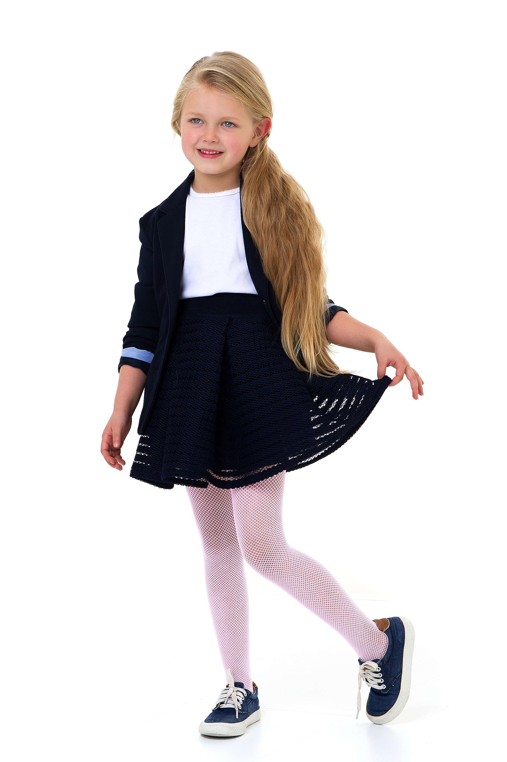 LORES Girl’s Fishnet Children Tights Fashionable Solid Colours Casual Comfortable Ballet Cosplay Halloween Costume Dance Kids Lace School Pantyhose, Rosa 5/6 years (110-116 cm)