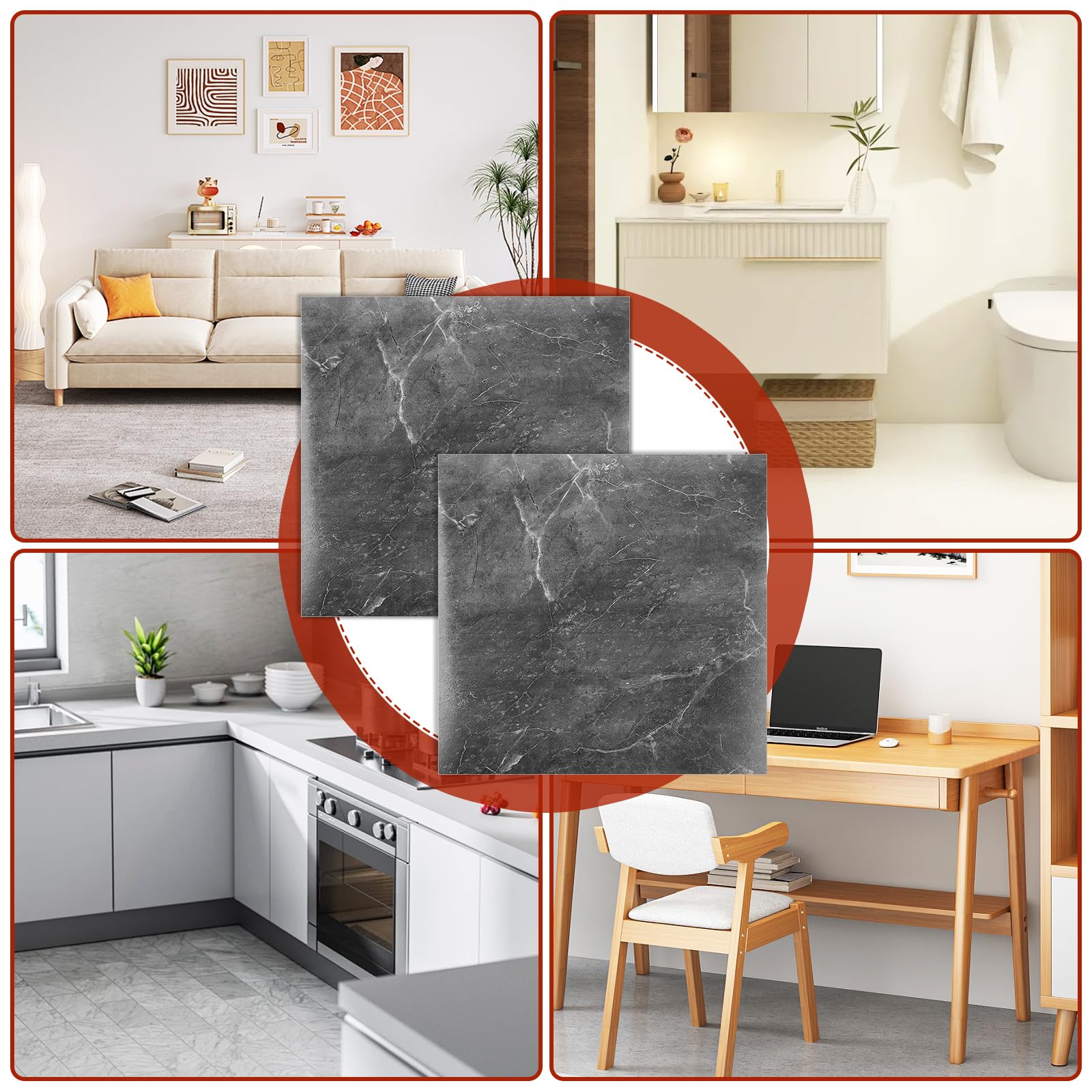 CYEER 40 Stück 30x30CM PVC Bodenbelag Selbstklebend, Vinylboden Selbstklebend Grau, Selbstklebende Bodenfliesen für Küche, Wohnzimmer, Badezimmer (Grau Marmoriert)