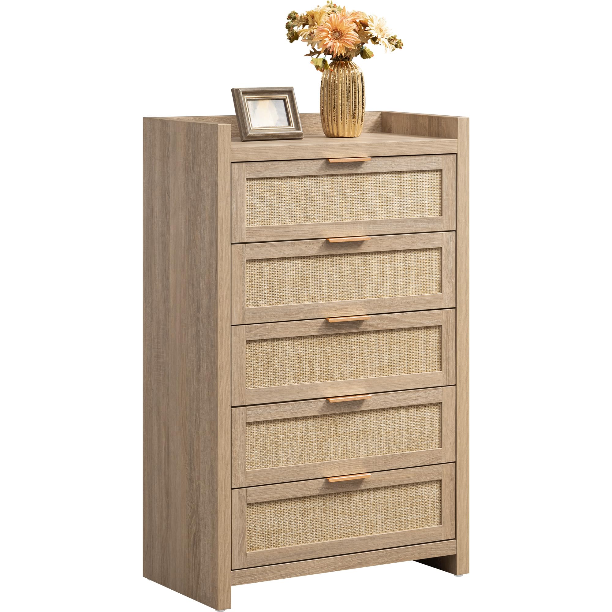 SICOTAS Dresser for Bedroom Chest of Drawers 46" Tall Dresser for Closet with 5 Rattan Drawers Boho Night Stand Large Clothes Storage Cabinet for Living Room Hallway Nursery EntrywayThe Forest Stewardship Council