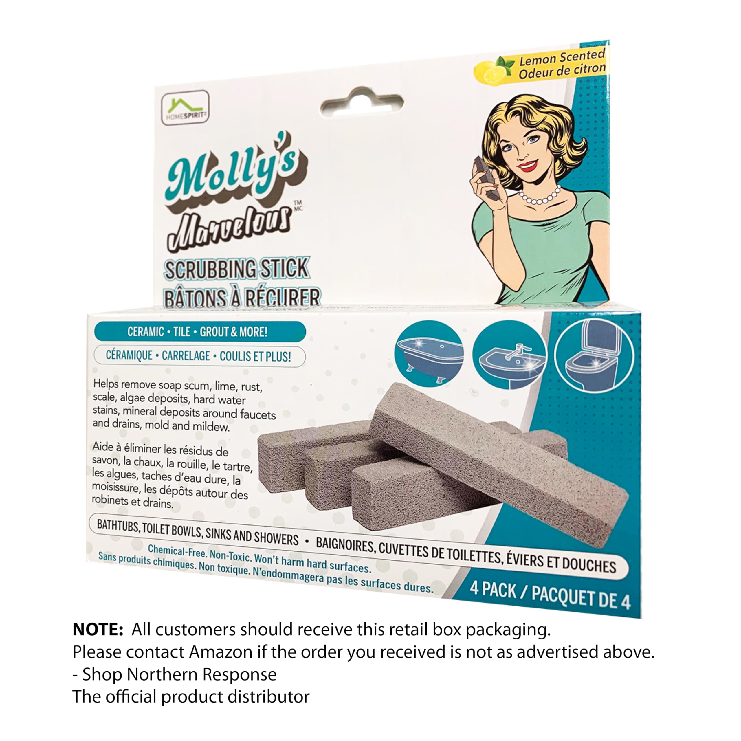 A pack of Molly's Marvelous Scrubbing Sticks, designed for effective, chemical-free cleaning of tough household stains.