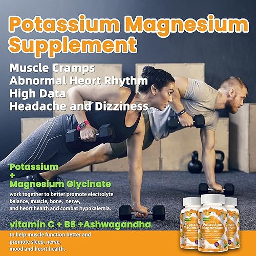 Miniatura 3 de Gomitas de potasio y magnesio, citrato de magnesio de alta absorción, glicinato de magnesio, B6, D3, citrato de potasio para calambres en las