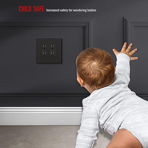 Miniatura 377 de ENERLITES SI8834-BK - Placa de pared decorativa sin tornillos, cubierta de enchufe segura, 4 entradas, 4.68 x 8.30 pulgadas (alto x largo), Negro