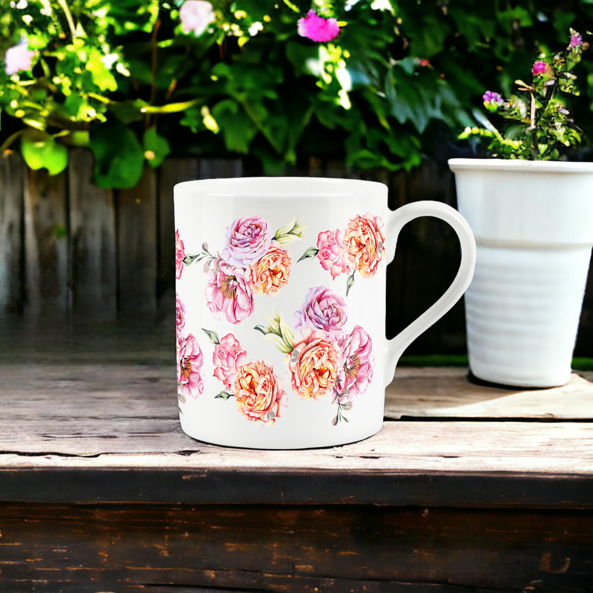 Purely Home Pink Rose Print Mug - Painted Florals Collection - Small Fine Bone China White Mug Present Gift - Image 3