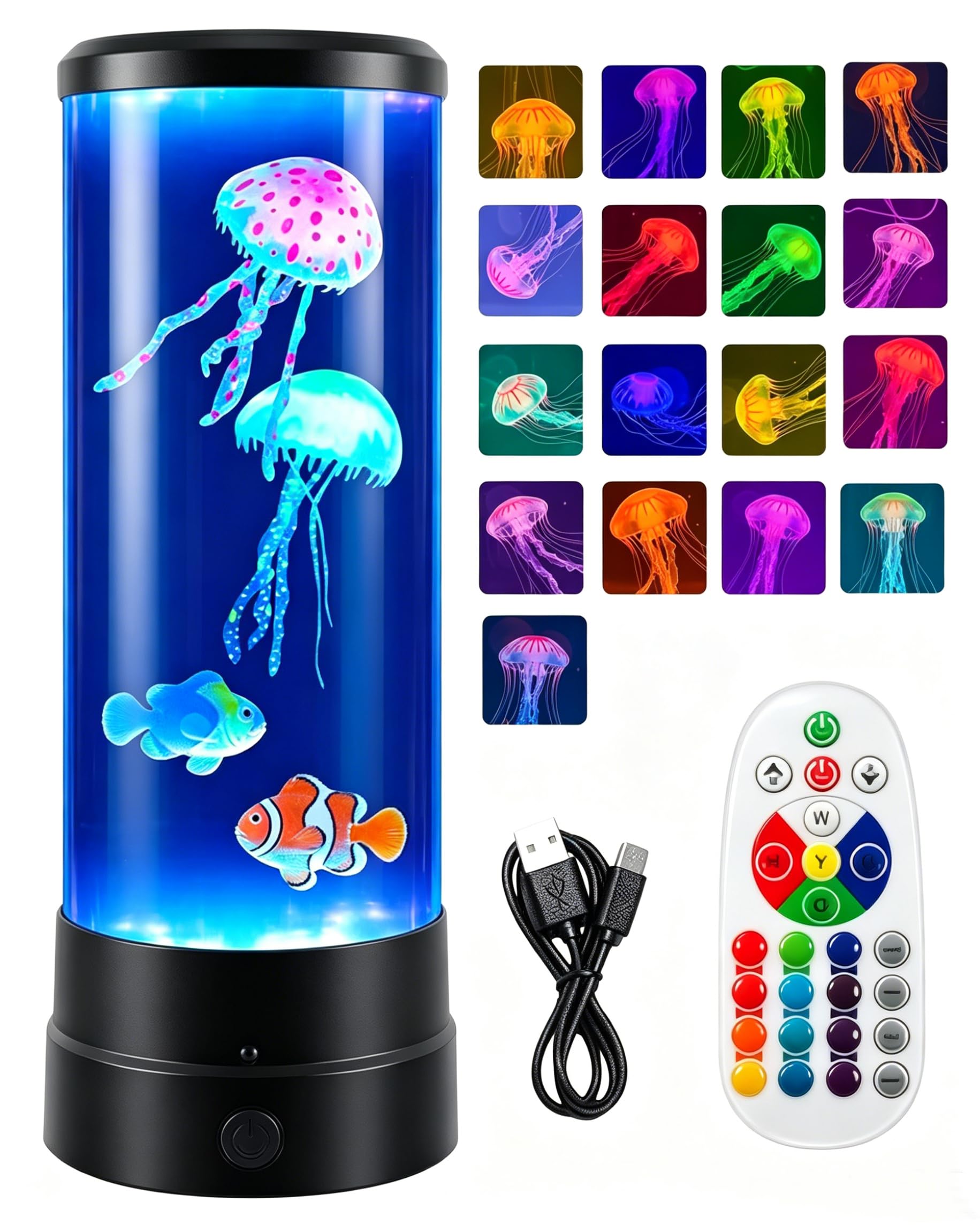 Velvia Black 12 Inch Jellyfish Lamp With Remote &1200Mah Battery - 17 Colour Changing Night Light, Quiet Motor For Sleep & Relaxation, Fish Lamps Sensory For Kids Bedrooms, Sensory Gift