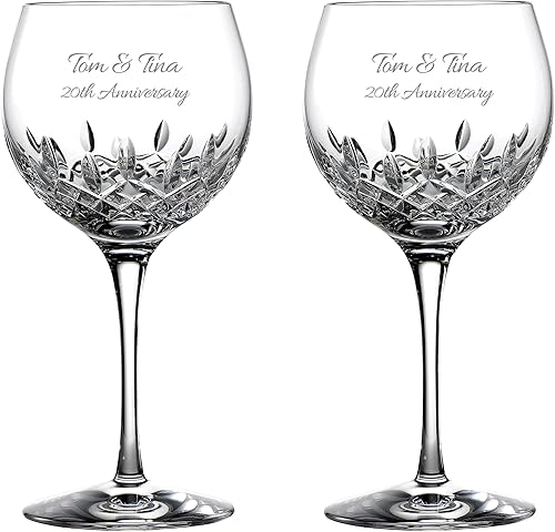 Waterford Lismore Essence - Juego de 2 copas de vino de cristal grabadas personalizadas para vino tinto, blanco o rubor