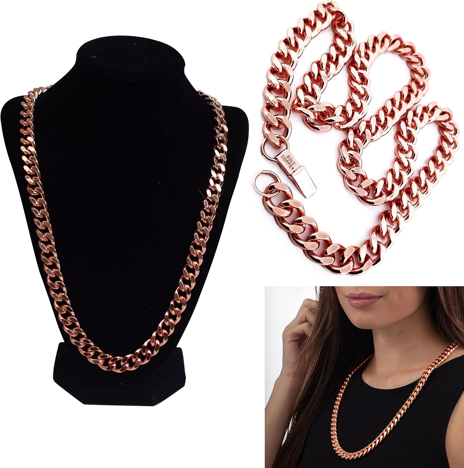 1 Pure Copper Cuban Link Necklace Heavy Solid Statement Jewelry Chain 24" Unisex 148 Grams of Pure Copper Weight per Piece - Image 6