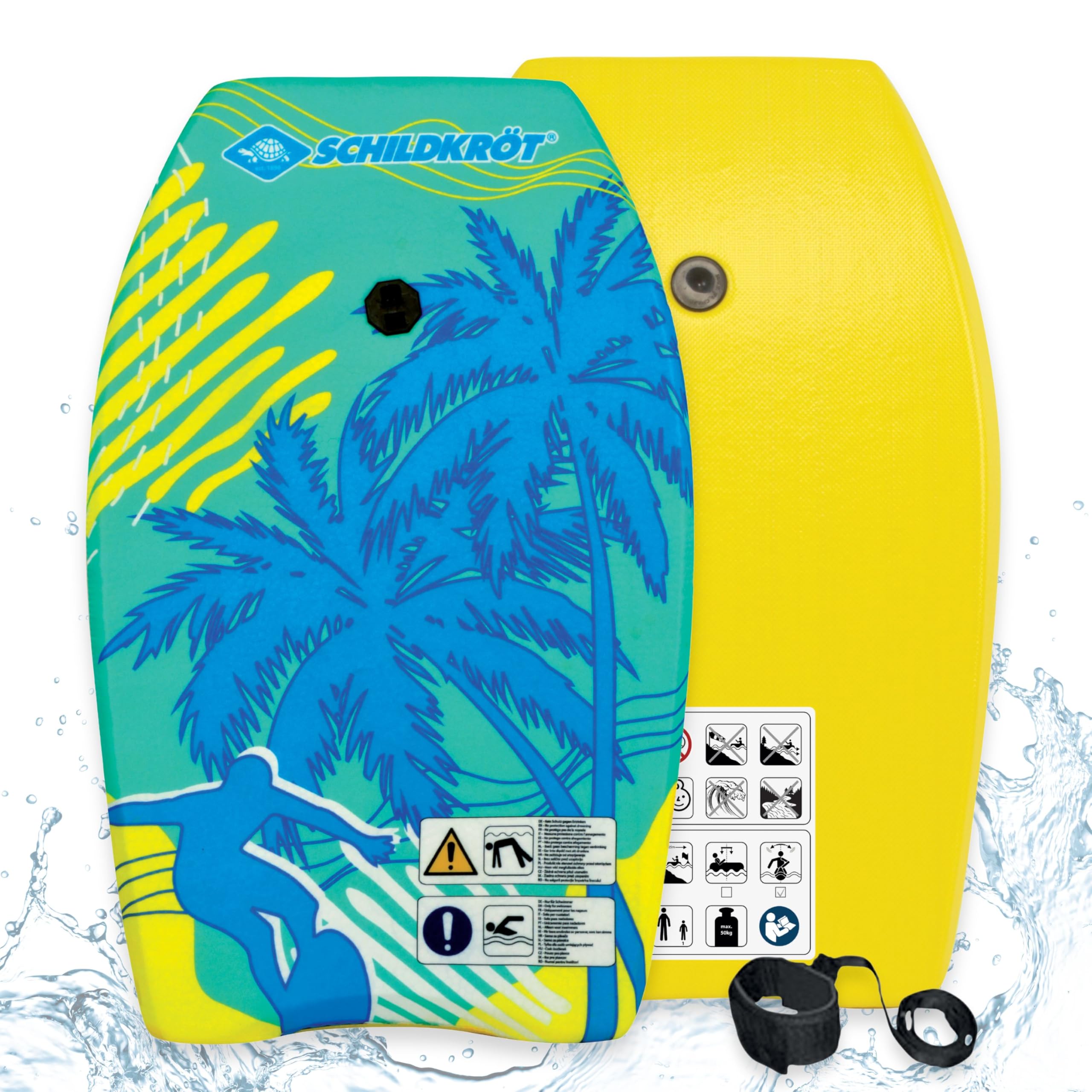 Schildkröt Bodyboard M, with Nylon Coating and EPS Foam Core, 68 x 43 cm, Includes Safety Strap for Hand or Foot Attachment, Maximum Weight: 60 kg, 970321