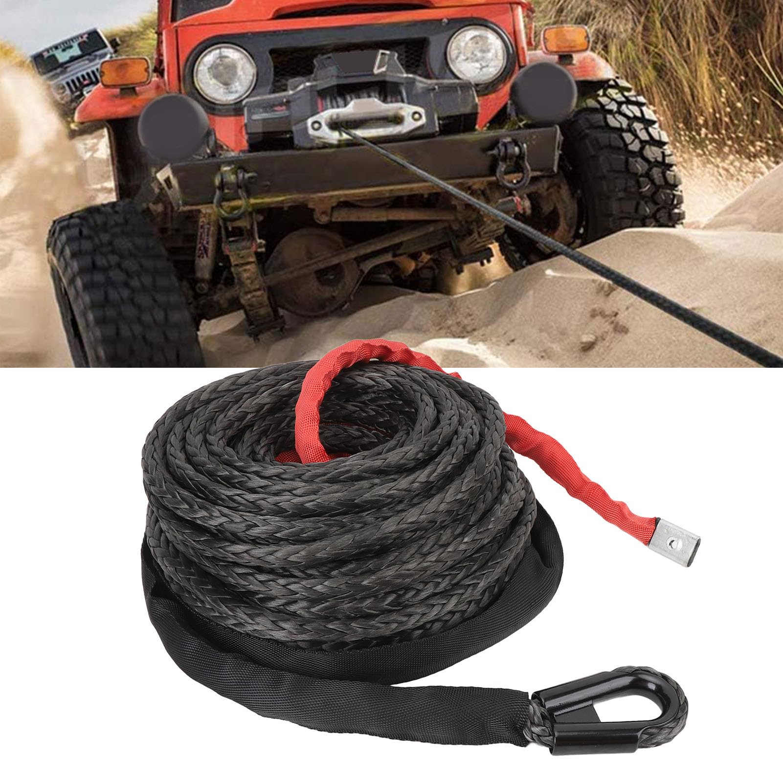 Tbest Syntetyczna Lina do Wyciągarki 7,5 T, Rękaw Ochronny 9,5 Mm X 25 M | Konstrukcja UPE, odporność na ścieranie, Odzysk w Terenie, Linia Wciągarki o Udźwigu 12000 Funtów, do Montażu SUV 4WD ATV UTV