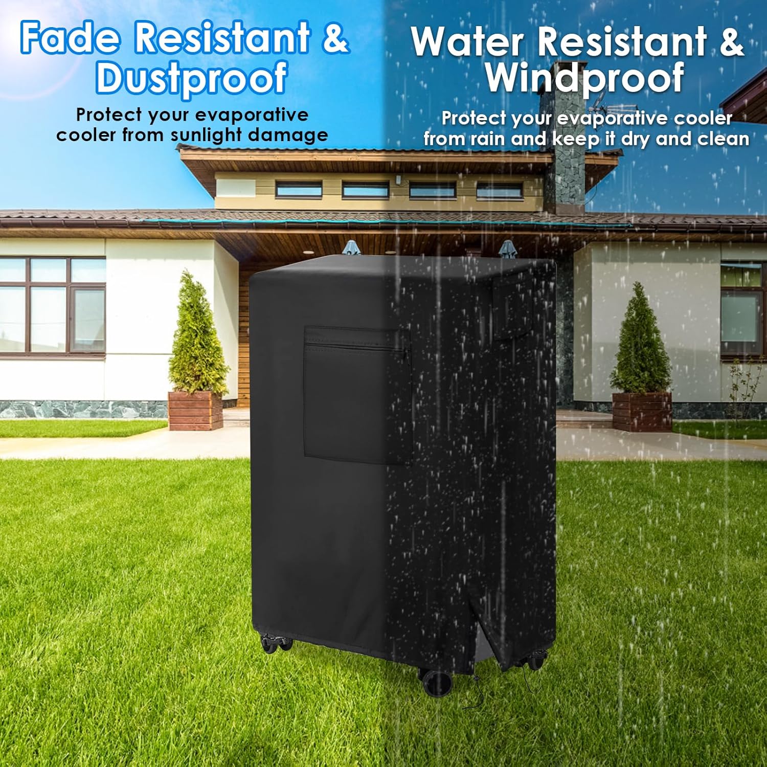 Evaporative Cooler Cover for Hessaire MC61V/ 5300 CFM MC61M Portable Evaporative Cooler, Waterproof Swamp Cooler Cover Outdoor Air Conditioner-29 x 18 x 45 Inch