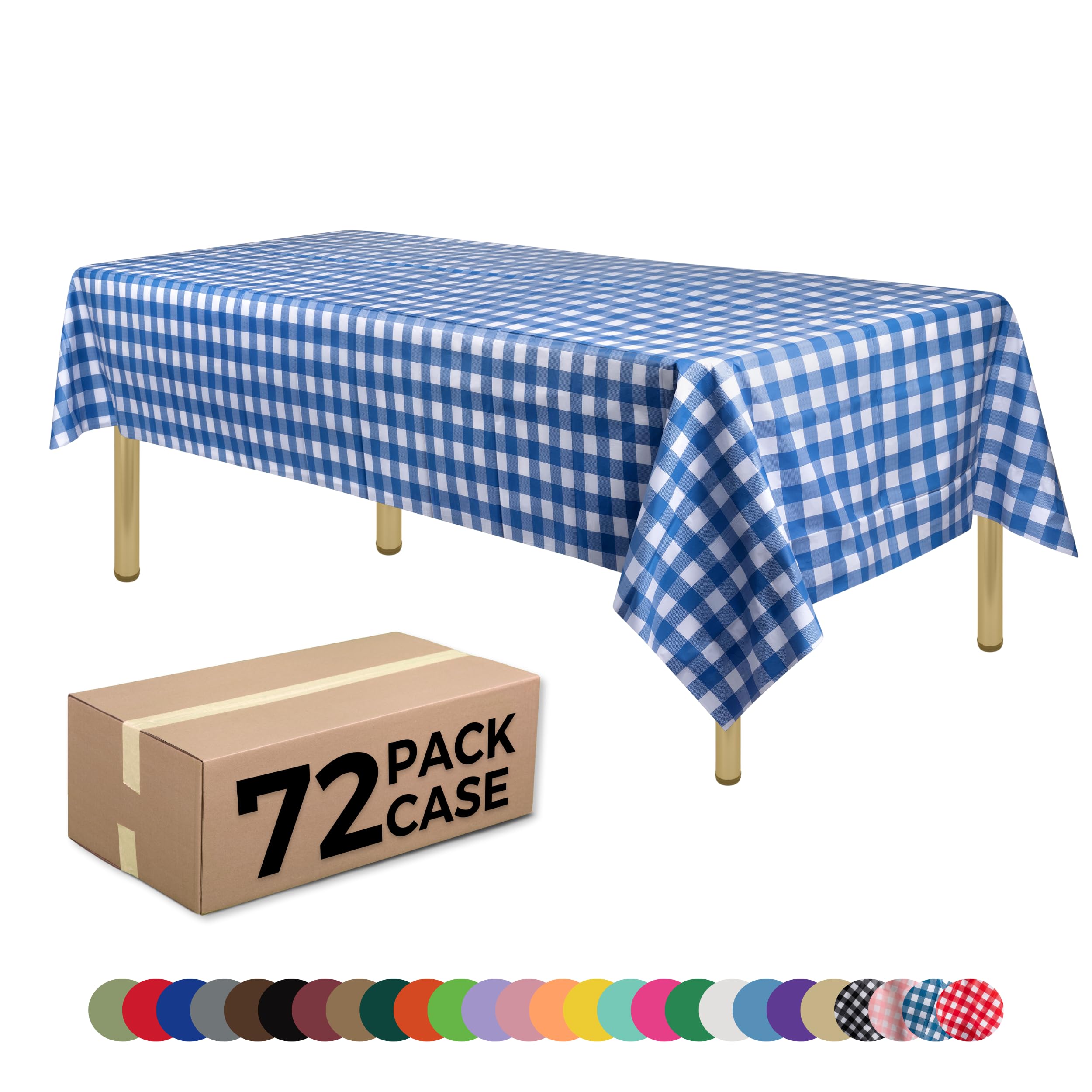 Blue Gingham Checkered 12 Pack Standard Disposable Plastic Party Picnic Tablecloth 54 Inch. x 108 Inch. Rectangle Table Cover By Zimpleware
