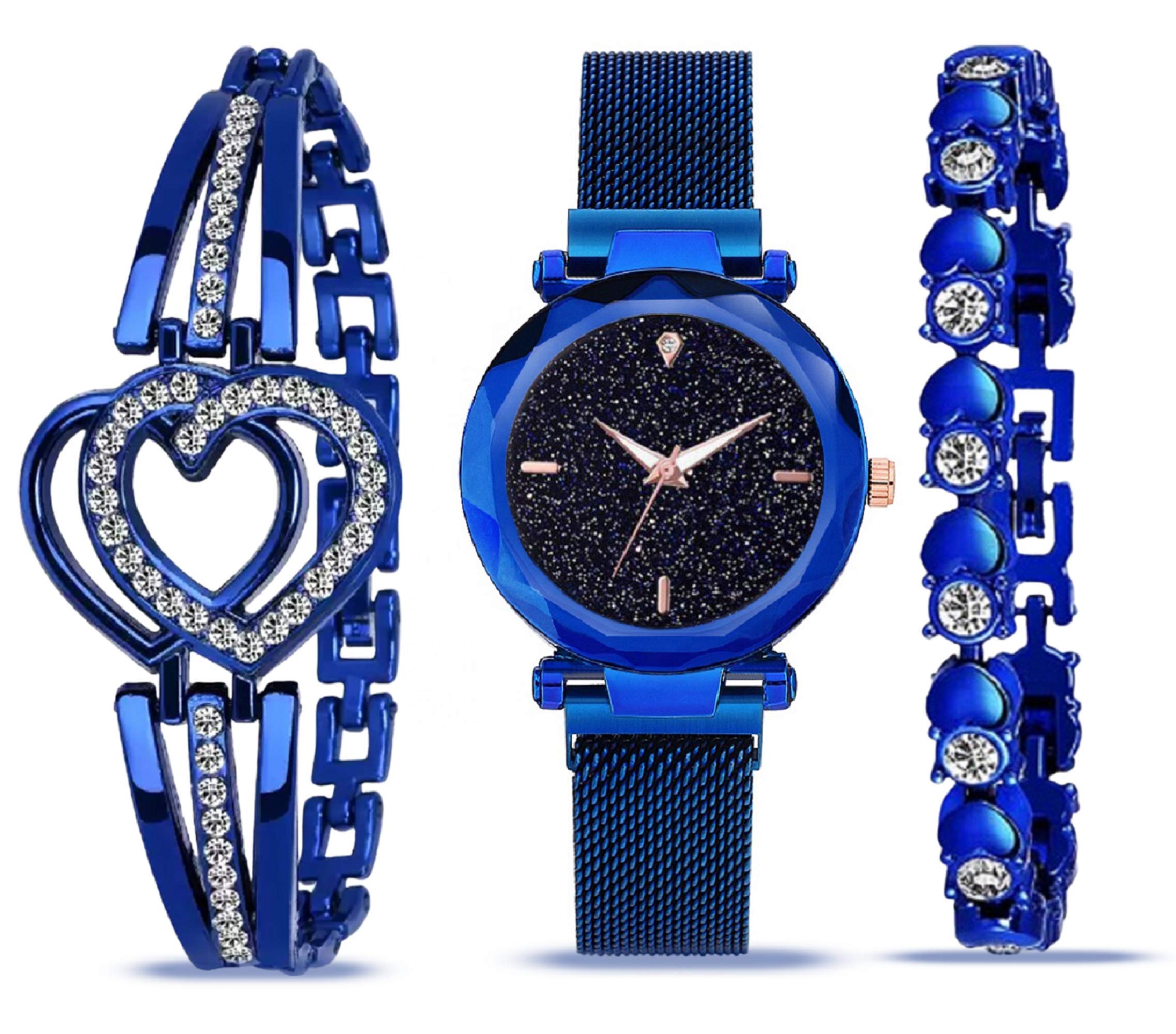 Bid New Model 2021 4 Point Diamond Studded Analogue Quartz Magnet Style Stylish Latest Womens Magnetic Watch With Bracelet Combo - Pack Of 3 (Blue) (B08ZXYXB7Z) Amazon Price History, Amazon Price Tracker