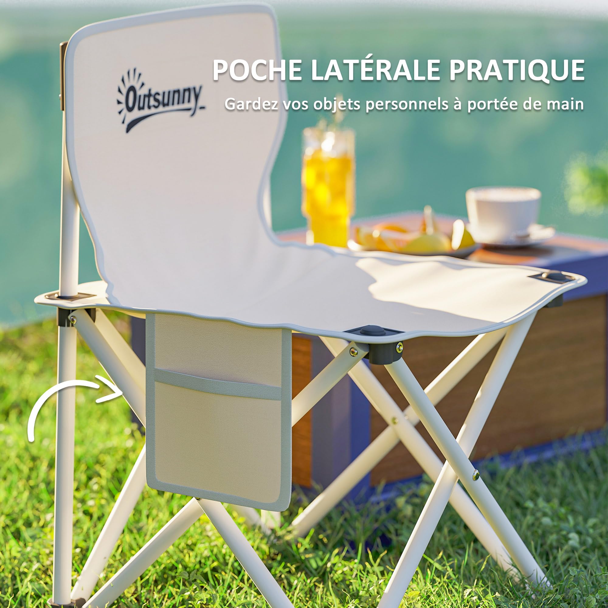 Outsunny Tavolo da campeggio con 4 sedie pieghevoli, set di tavolo e sedie da campeggio da 5 pezzi con tasche laterali e borse per il trasporto, 95 x 56,5 x 50 cm, bianco