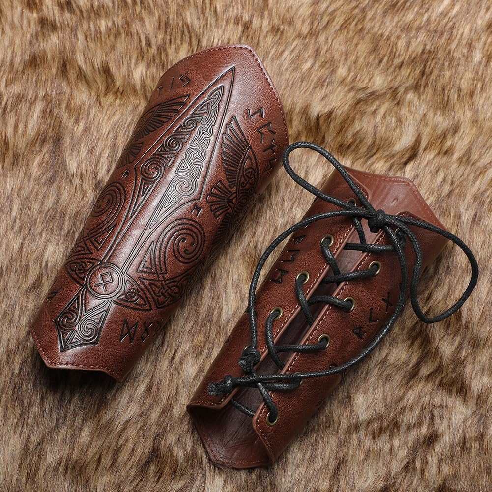 Medieval Leather Bracers Dragon Embossed Viking Leather Bracers Leather Arm Armer Cuff Leather Gauntlet Costumes Accessories - Image 3