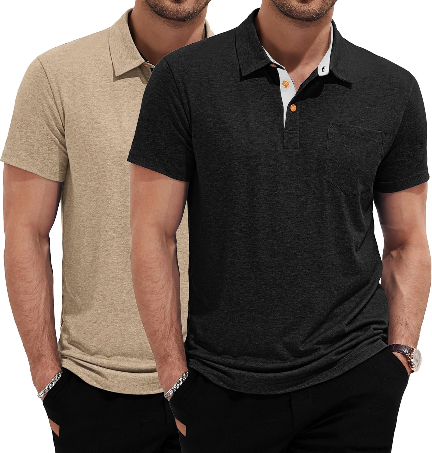 Mens Polo Shirts Short Sleeve Cotton Casual Summer Knit Golf Stylish T Shirts with Pockets