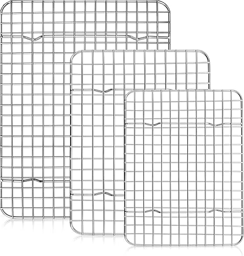 Checkered Chef Rejilla de enfriamiento - Juego de 3 estantes de enfriamiento de galletas de acero inoxidable, alambre de rejilla para hornear y