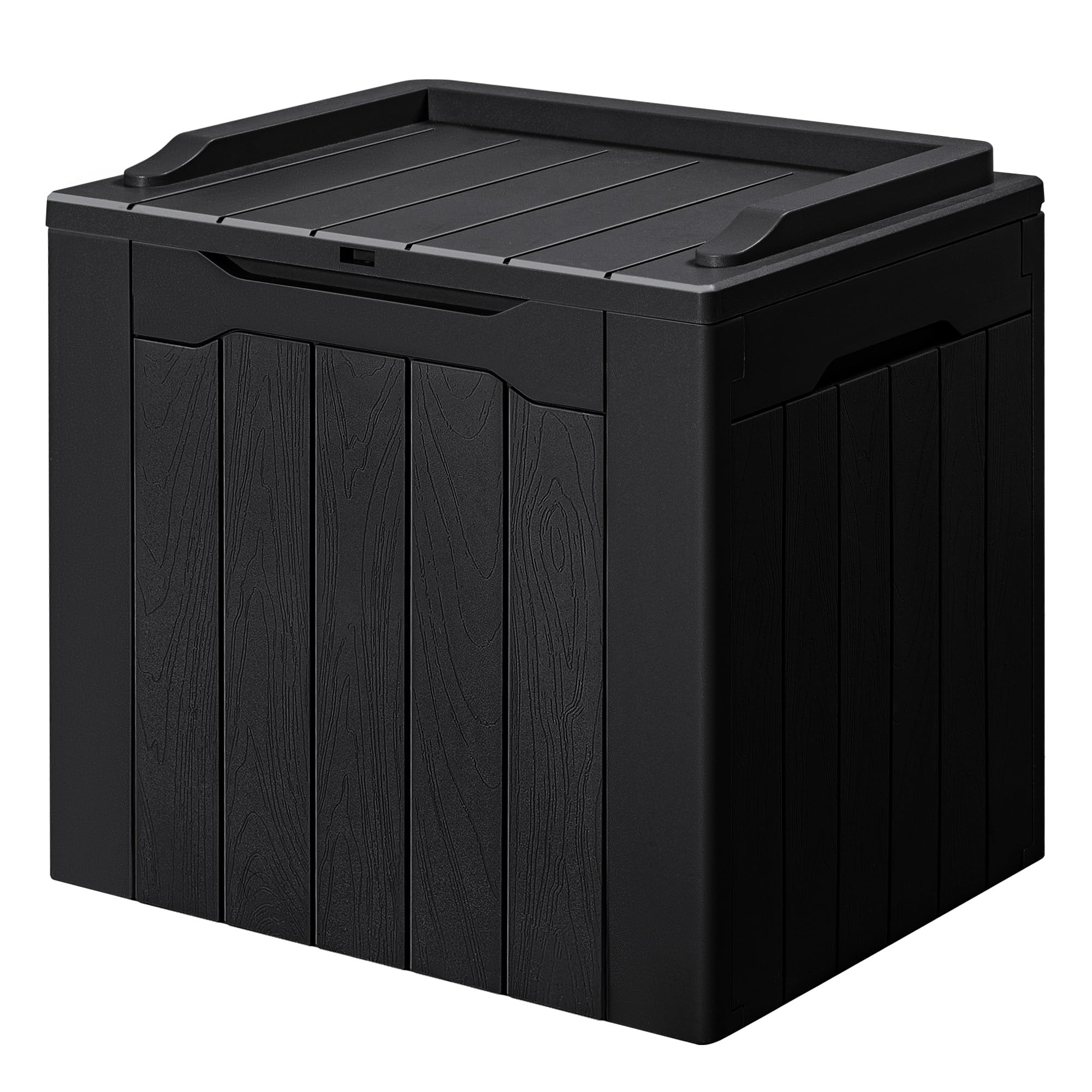 GUNJI 30 Gallon Small Deck Box Outdoor Waterproof Resin Storage Box Lockable Storage Container Outside Package Delivery Box (Black)