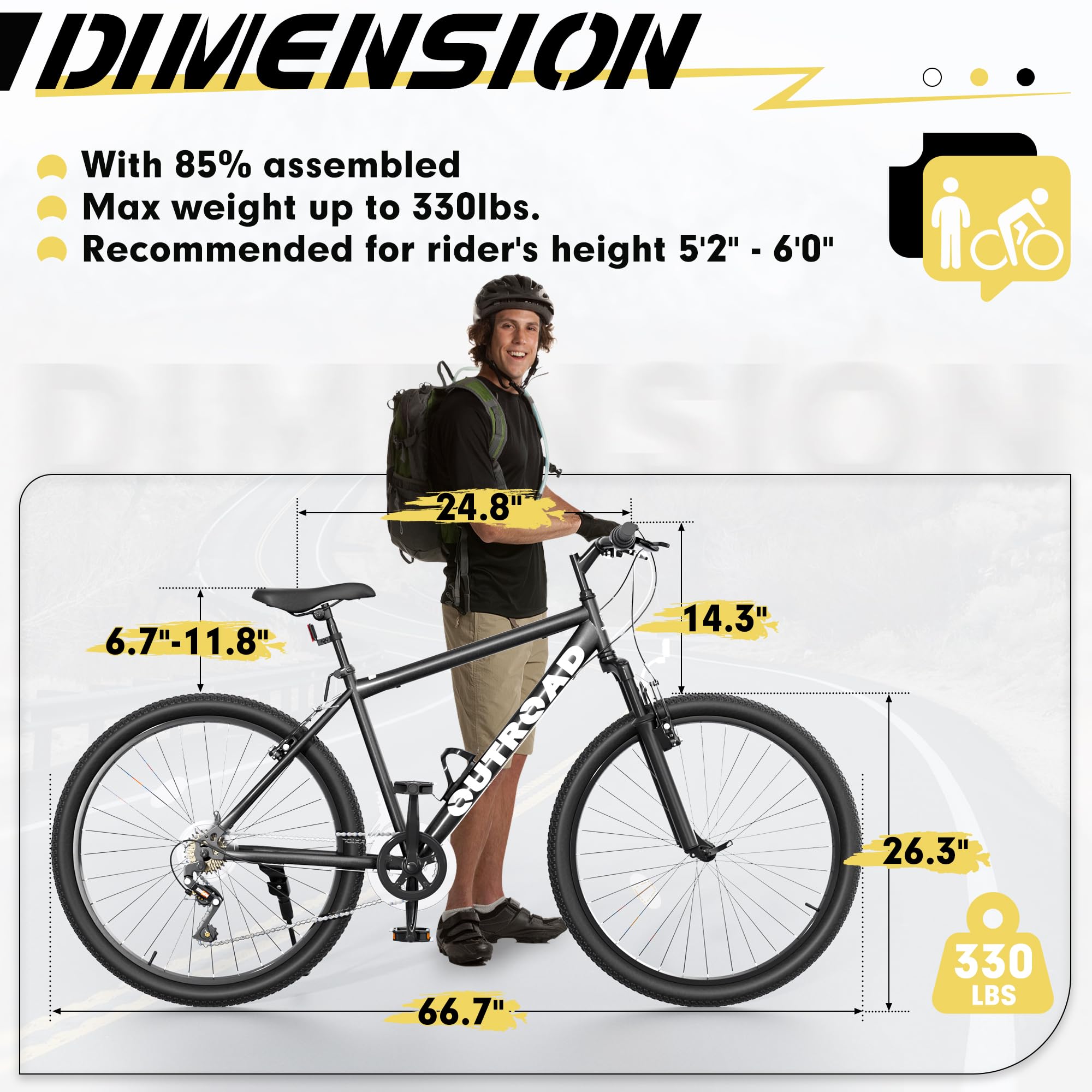 Hardtail Mountian Bikes with 7/21 Speeds Drivetrain, 26 Inch Wheel Mountian Bicycles with Front Suspension, Widened Frame Commuting Bikes with V/Dual Disc Brake