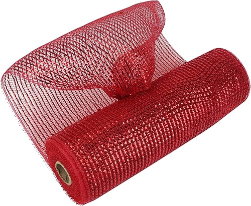 MEEDEE Cinta de malla roja dorada decorativa de 10 pulgadas de ancho, cinta de malla roja para árbol de Navidad, rollo de malla metálica, cinta de