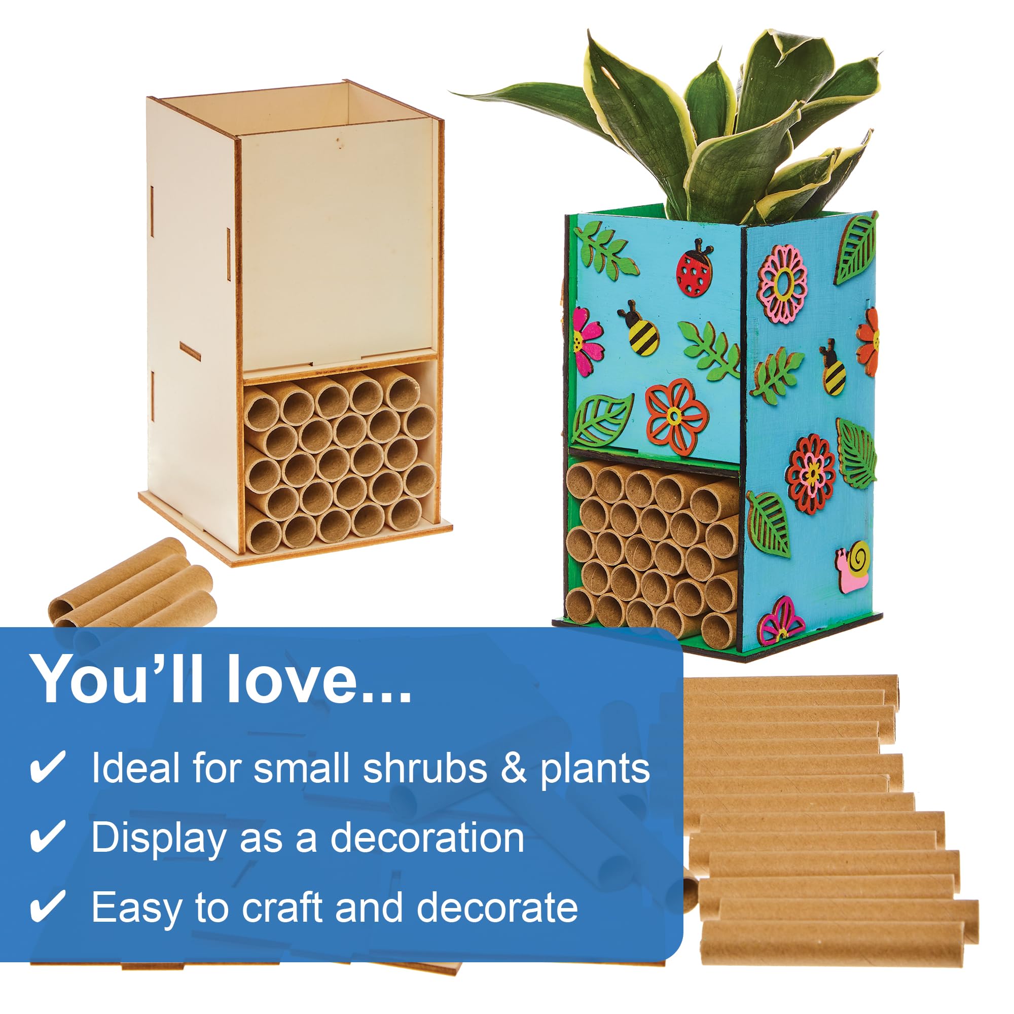 Baker Ross FX944 Wooden Bug Hotel and Flowerpot Kits - Pack of 2, Garden Arts and Crafts Kits for Kids, Multicolour, Small - Image 3