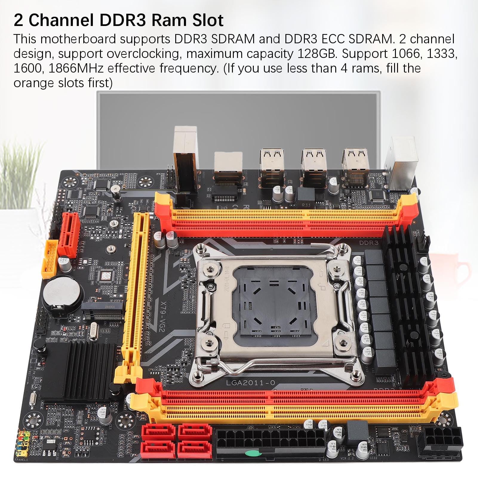 Cuifati Placa Base LGA 2011 Gaming, Equipada con Chipset X79, 6 USB 2.0, 2 Canales de Ranura DDR3 RAM, Puerto M.2 para E5 V1, V2 y 3a 4a Generación para Procesadores de la Serie Core I7