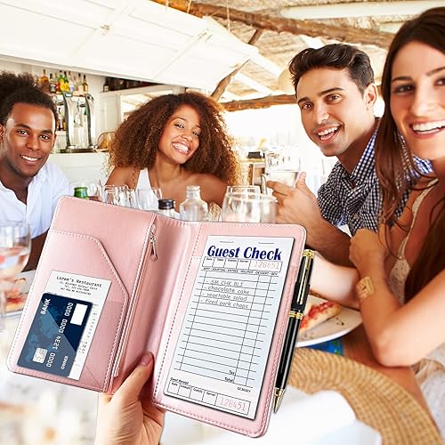 Miniatura 2 de RSAquar Organizador de libro para servidores con bolsillo con cremallera, de piel sintética, para restaurante de invitados, tarjetero para mesera,