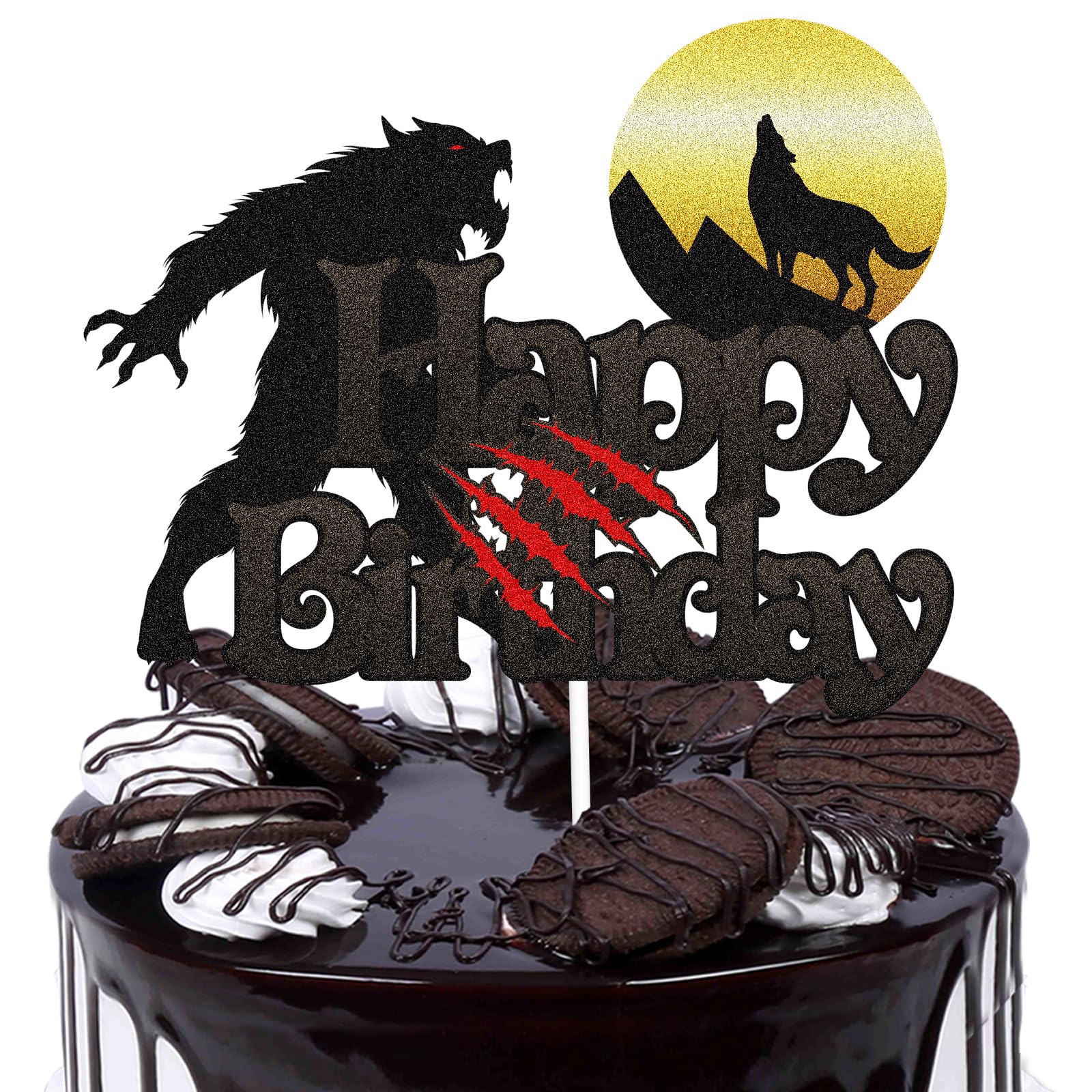 Werewolf Moon Happy Birthday Cake Topper - Wolf Roar At The Moon Happy Birthday Cake Topper - Cheer To Wild Animal Wolf Party Cake Topper - Boy's...
