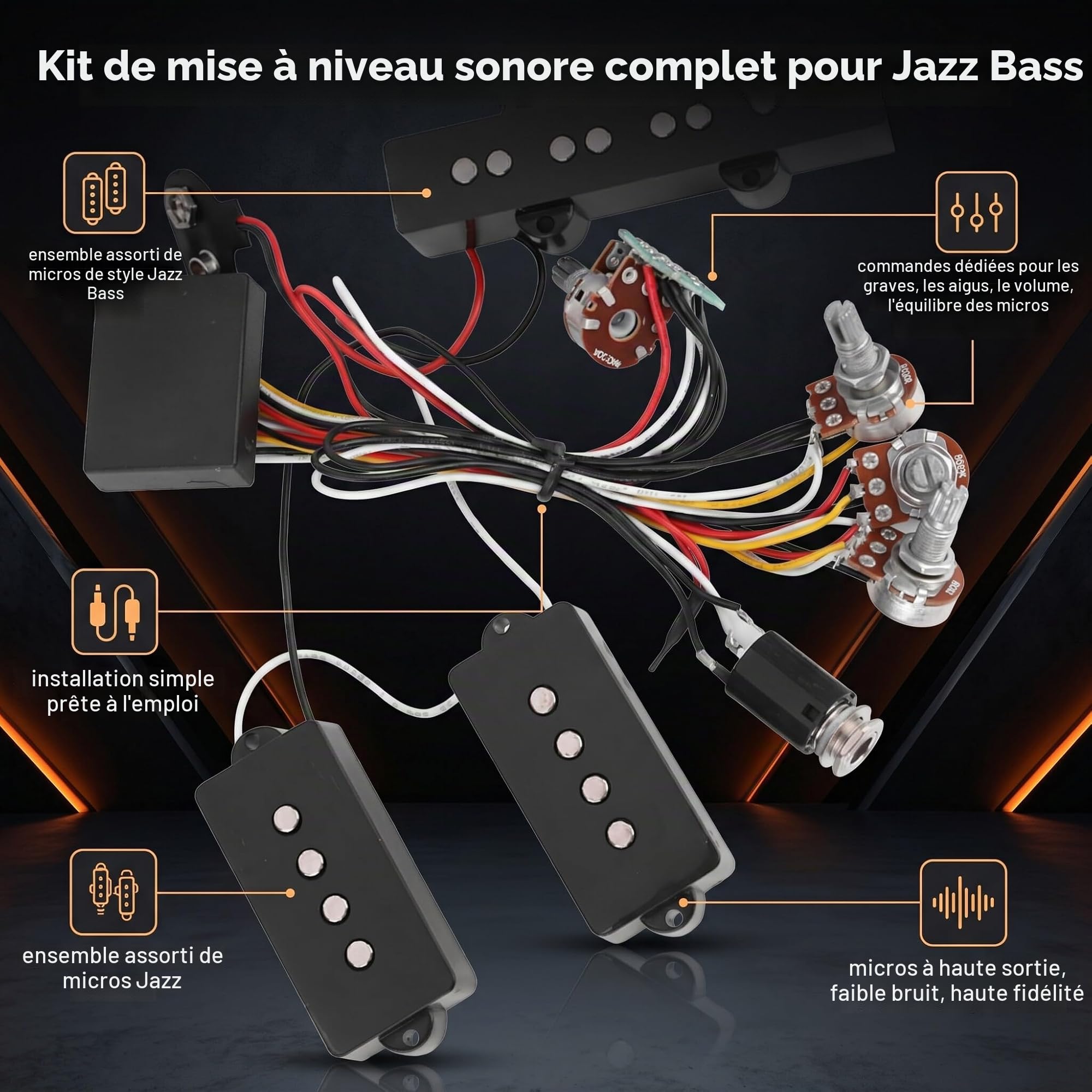 Micros de Basse Guitare PJ Pick-up avec Préampli Égalisation 3 Bandes