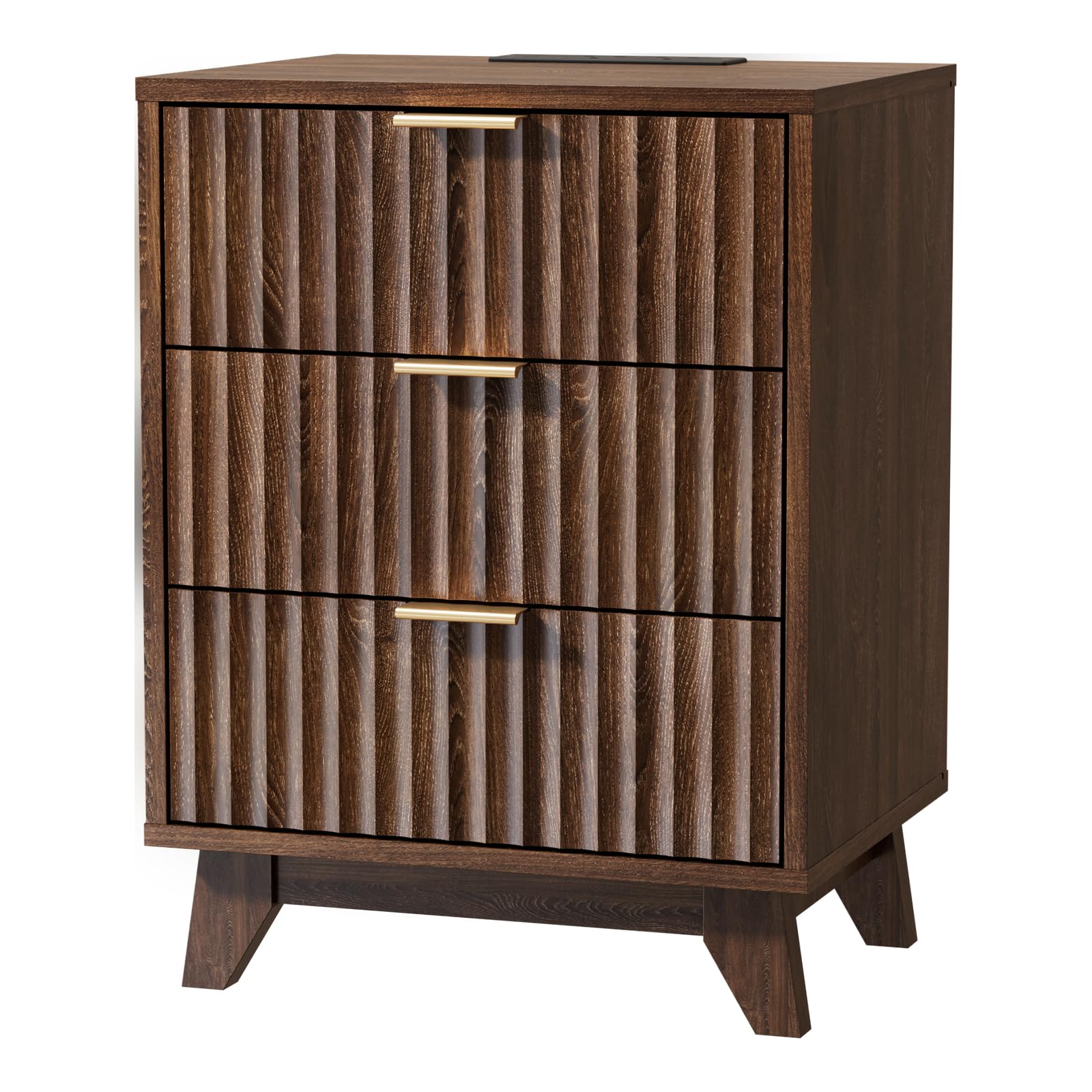 Bonnlo Grille Bedside Table with Charging Station,3-Drawer Small End Tables