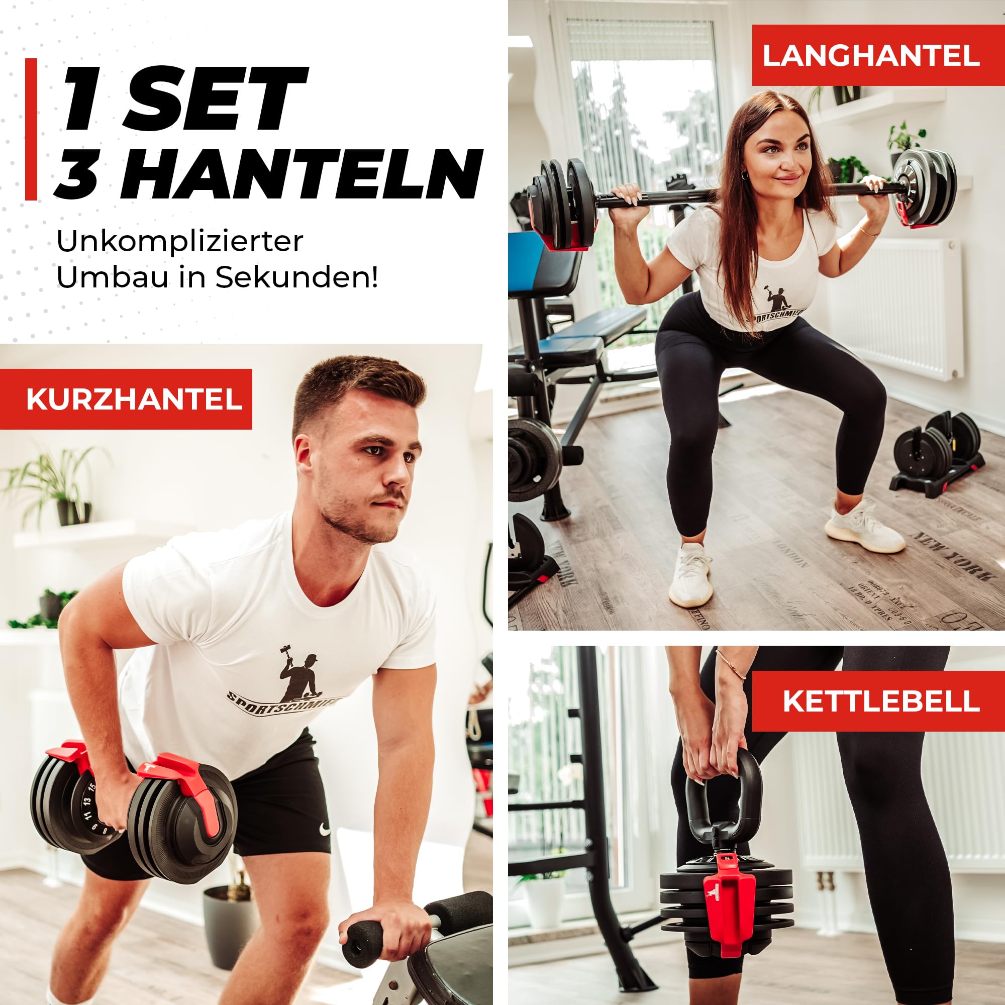 SPORTSCHMIEDE Hanteln Set verstellbar als Kurzhanteln fürs Home Gym | Gewichte 3-24 kg wählbar · Kraftstation · Fitnessgeräte Zuhause · Krafttraining · Workout Frauen & Männer