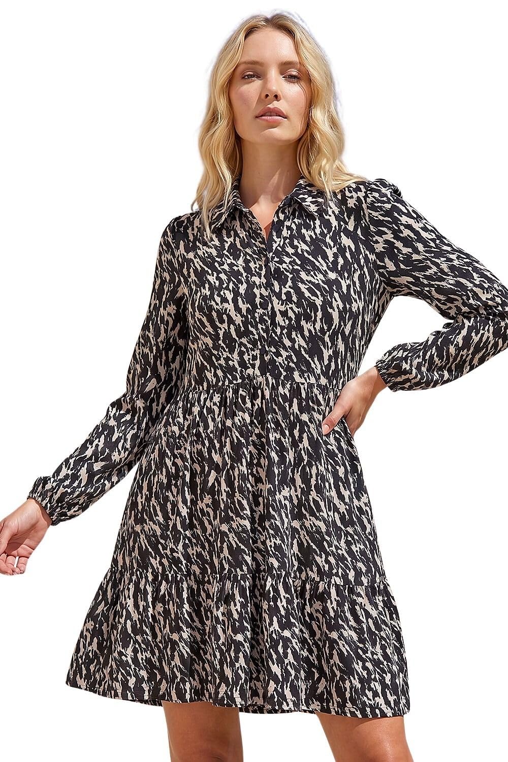 Roman Women's Black Abstract Print Buttoned Stretch Dress In Size 12