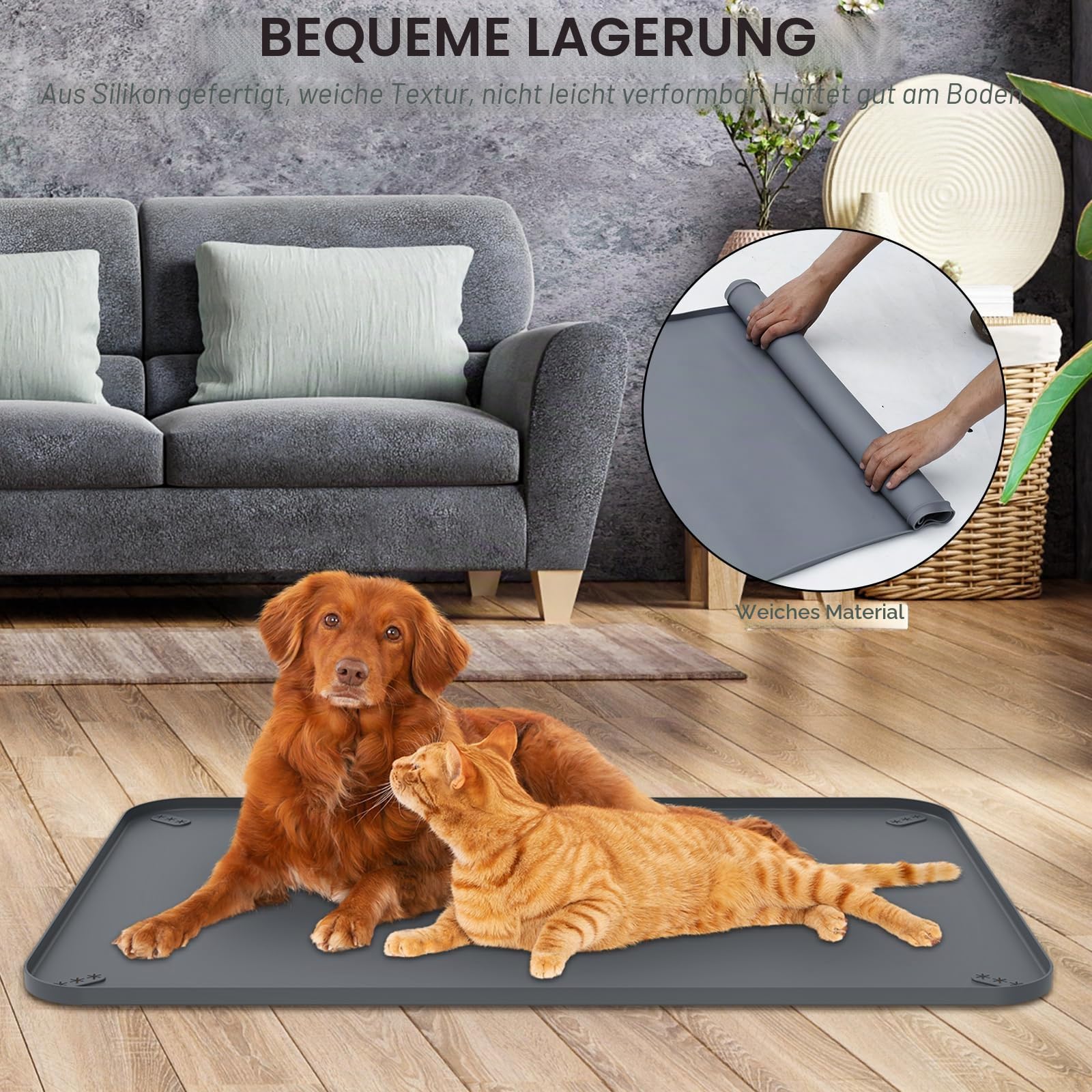 Pinkel-Pad-Halter, Silikon-Welpen-Pad-Halter, auslaufsichere Matte mit 1,5 cm erhöhtem Rand, 92 x 64 cm, Welpen-Töpfchentrainingstablett, rutschfester und waschbarer Bodenschutz für kleine bis große