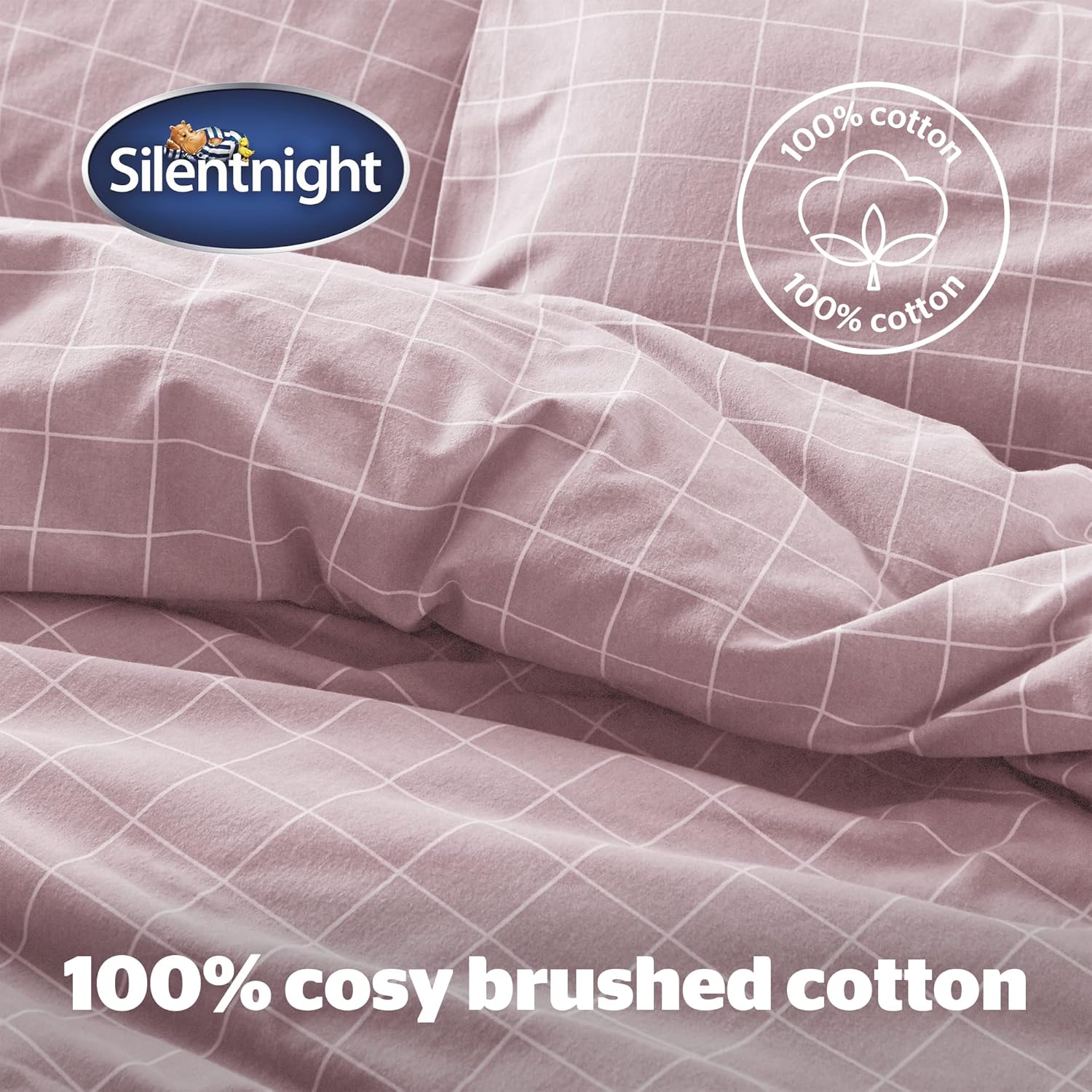 Silentnight Brushed Check Duvet Set, Blush, King BigaMart