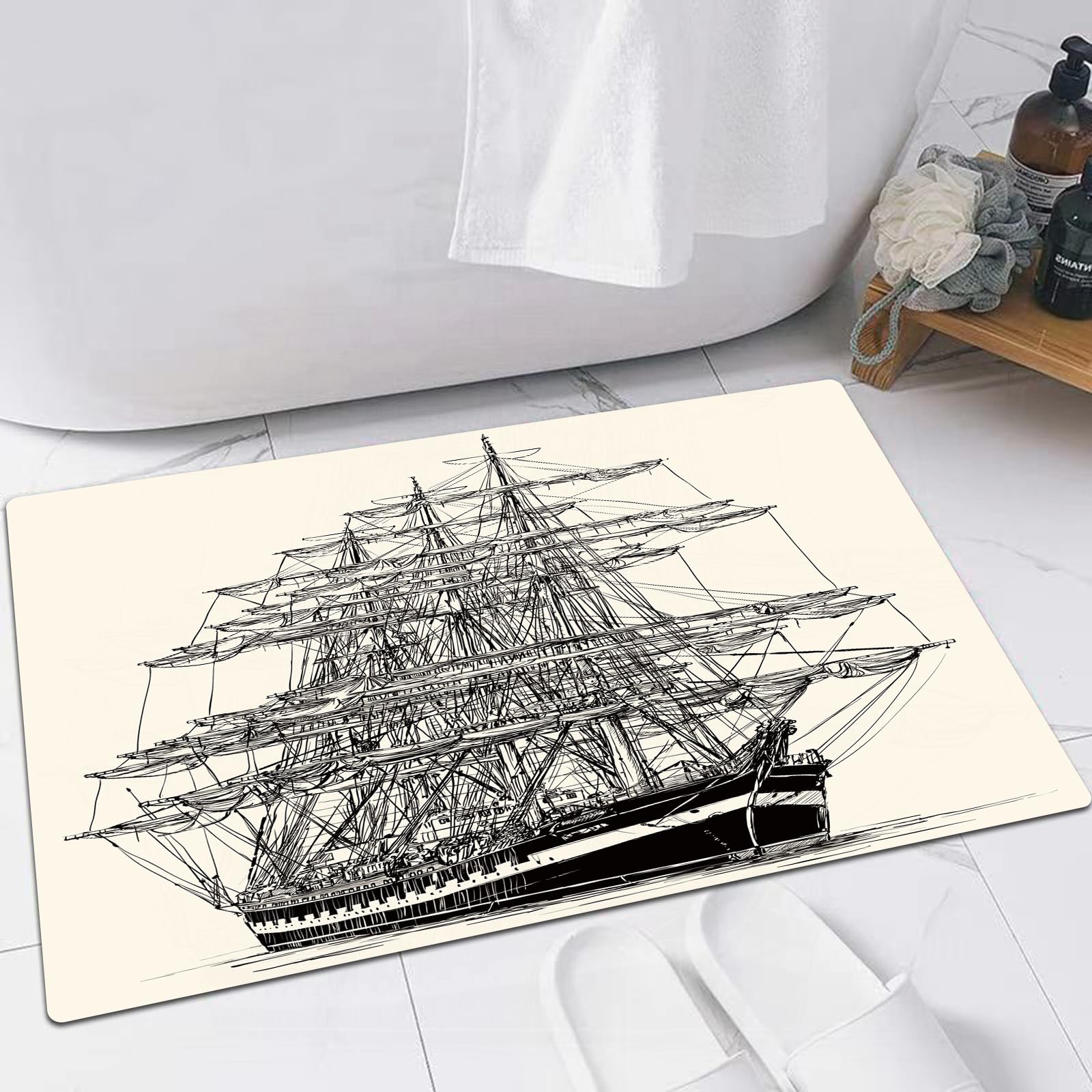 EMFSLA Bath Mat 24x35 in,sailing boat (2),Non-Slip Bathroom Mat Machine-Washable,Ultra Soft and Water Absorbent Bath Rug for Bathroom