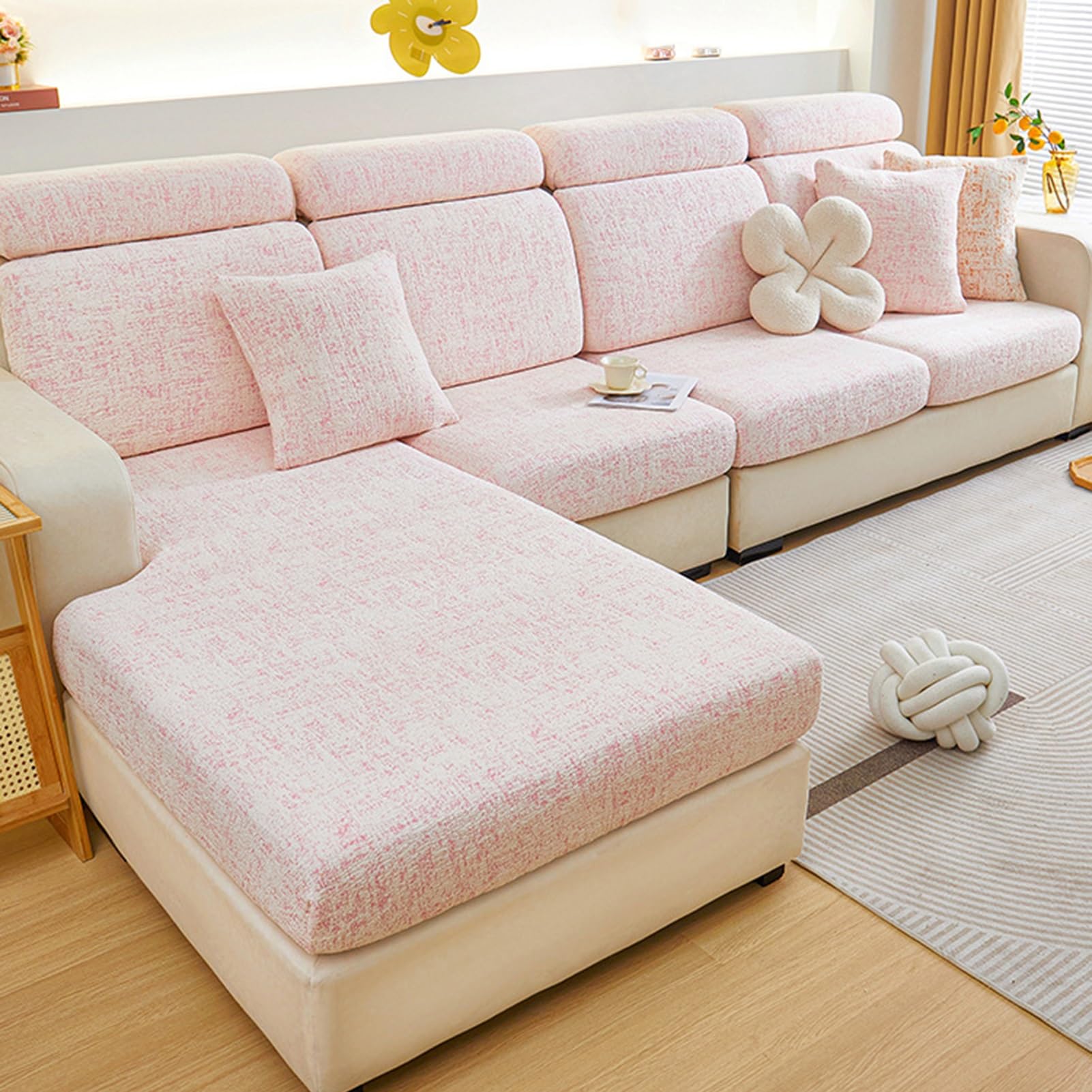 Housse de coussin en chenille souple rose : créez un salon cocooning de 45x45cm