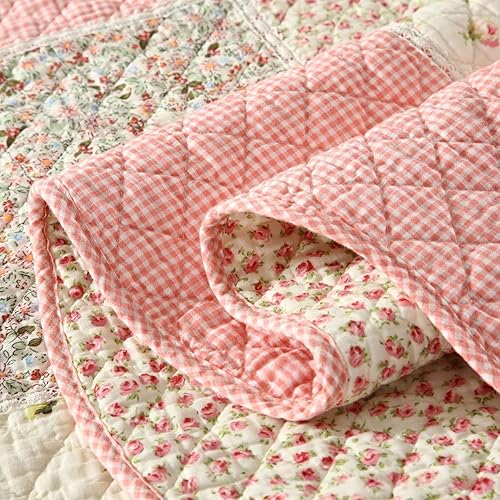 Miniatura 6 de ABREEZE Juego de edredón de algodón con diseño floral de rosa desgastada, juego de ropa de cama victoriana, juego de edredón floral, matrimonialqueen