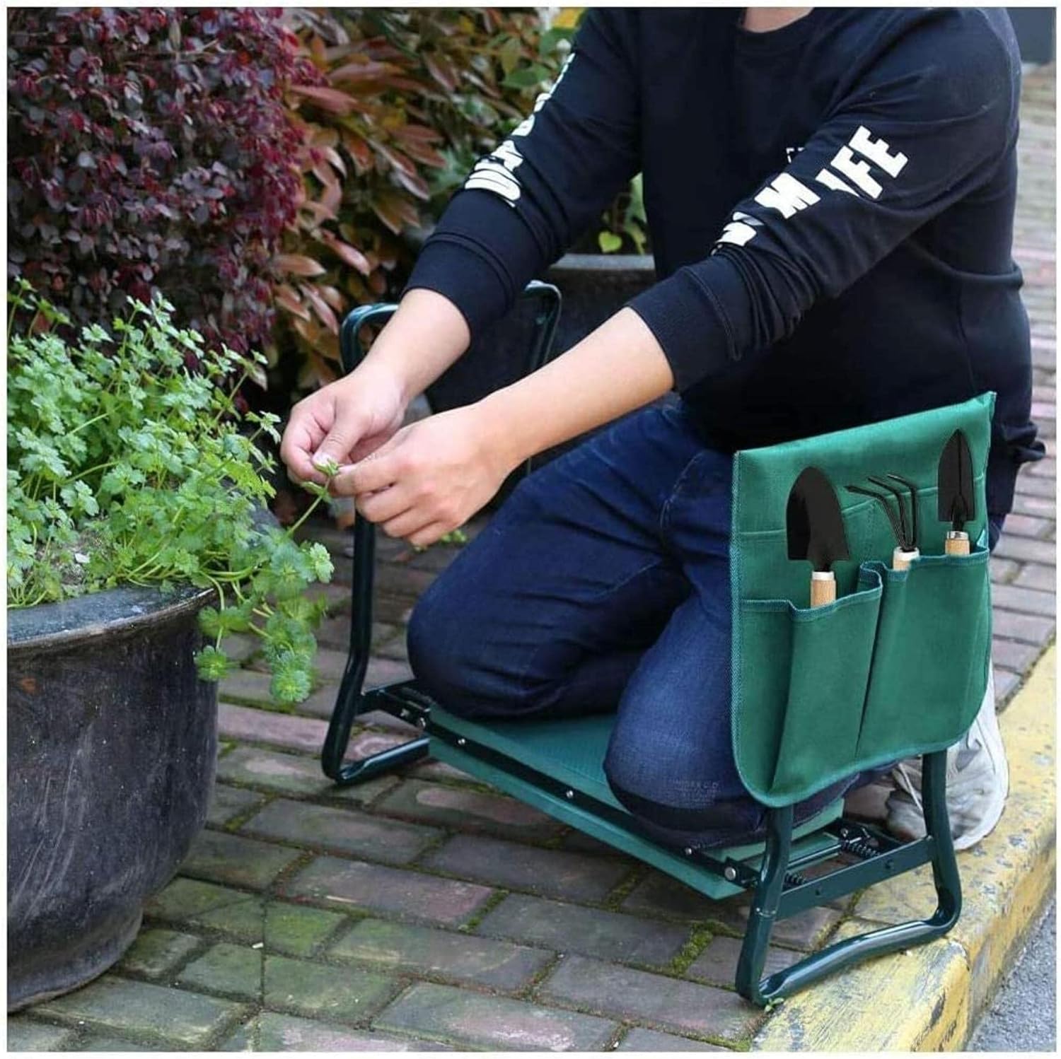 Garden Kneeler and Seat Heavy Duty Foldable Kneeler Seat, Garden Kneeling Bench Stool, Soft Cushion Seat Pad &Amp; Tool Pouch, Kneeling Chair